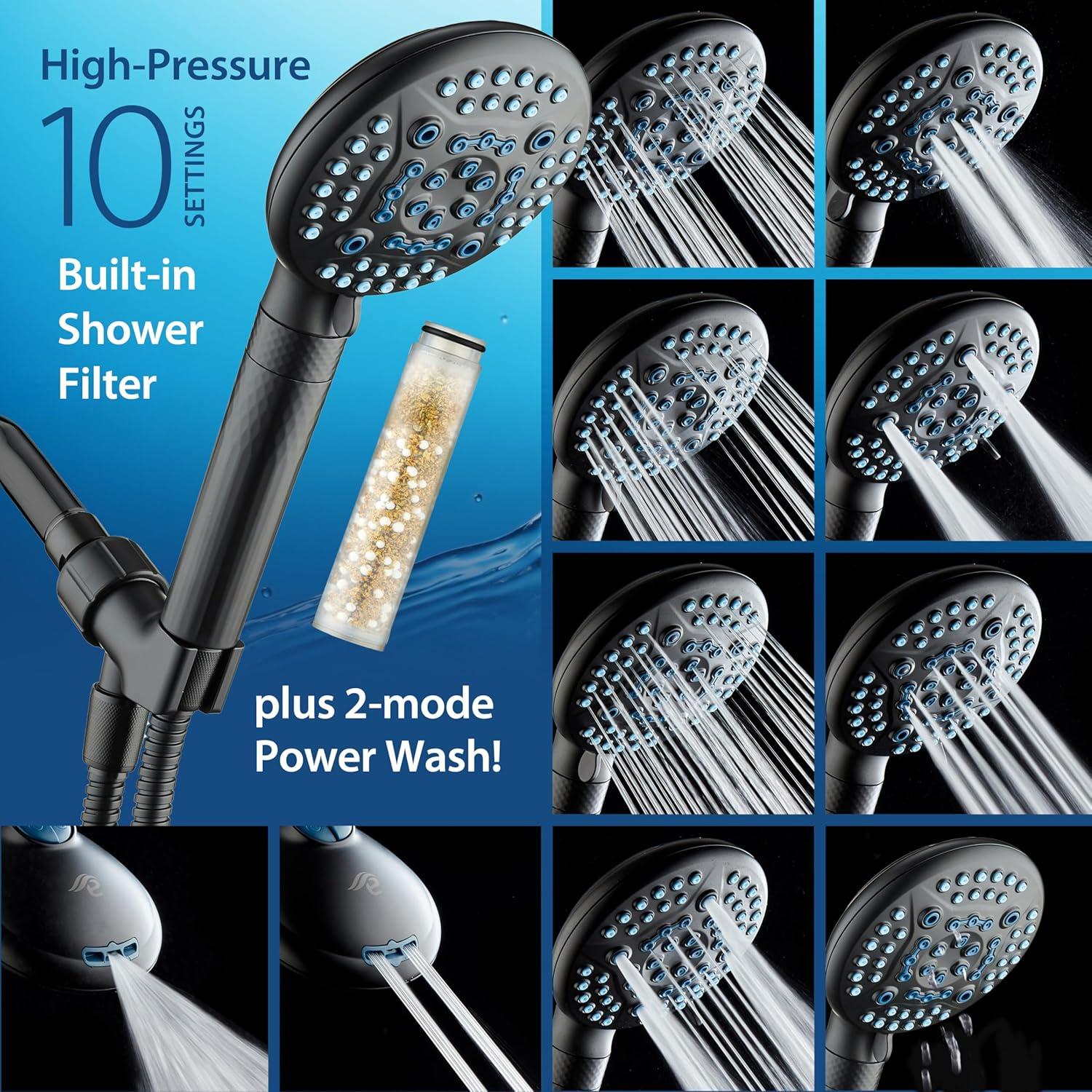 imageAquaCare 4X High Pressure 10mode Filter Handheld Shower Head with Dual Power Wash  Clean Tub Tile ampamp Pets Remove Chlorine Metals ampamp Toxins from Water to Protect Skin Hair ampamp Nails Nickel FinishMatte Black
