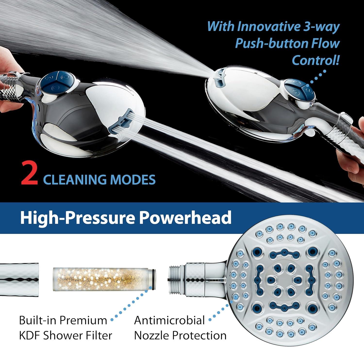imageAquaCare 4X High Pressure 10mode Filter Handheld Shower Head with Dual Power Wash  Clean Tub Tile ampamp Pets Remove Chlorine Metals ampamp Toxins from Water to Protect Skin Hair ampamp Nails Nickel FinishChrome