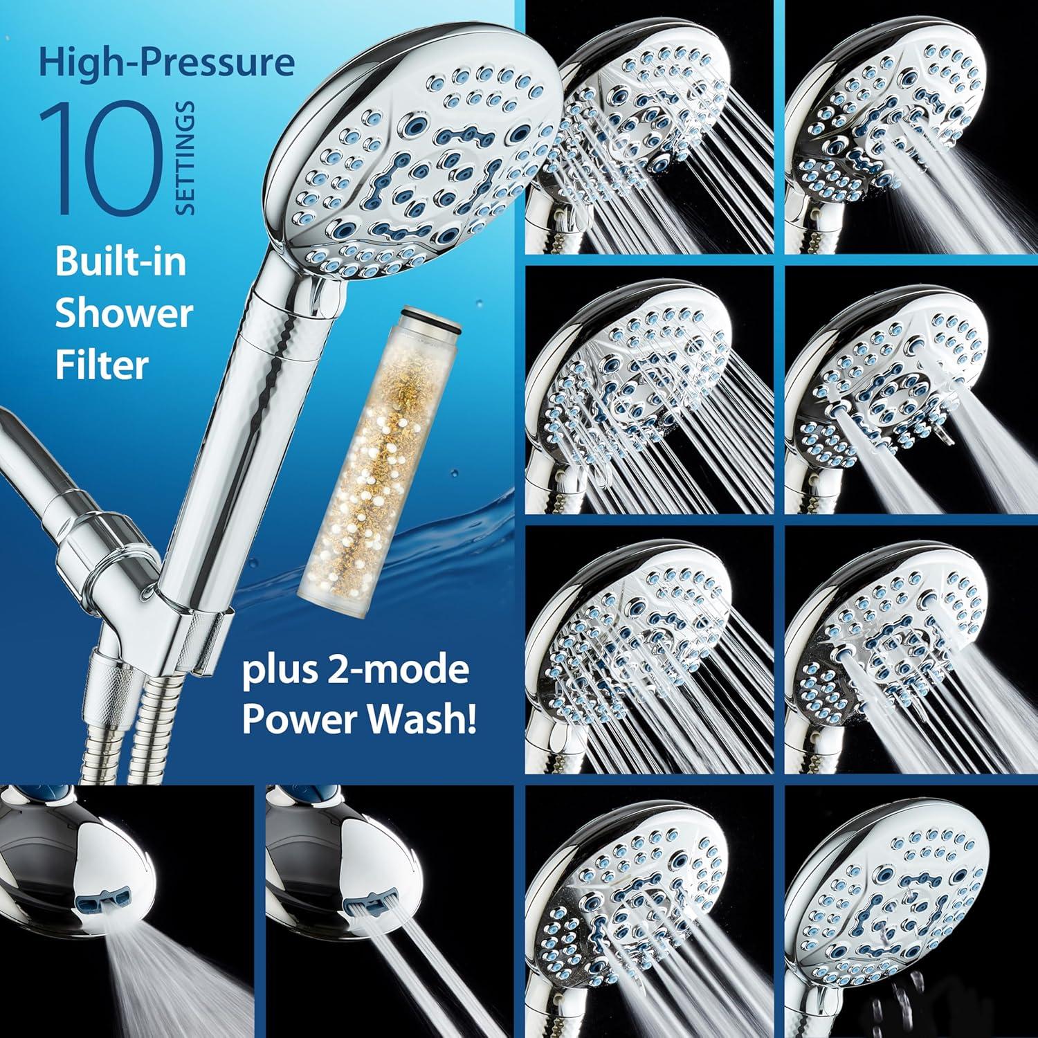 imageAquaCare 4X High Pressure 10mode Filter Handheld Shower Head with Dual Power Wash  Clean Tub Tile ampamp Pets Remove Chlorine Metals ampamp Toxins from Water to Protect Skin Hair ampamp Nails Nickel FinishChrome