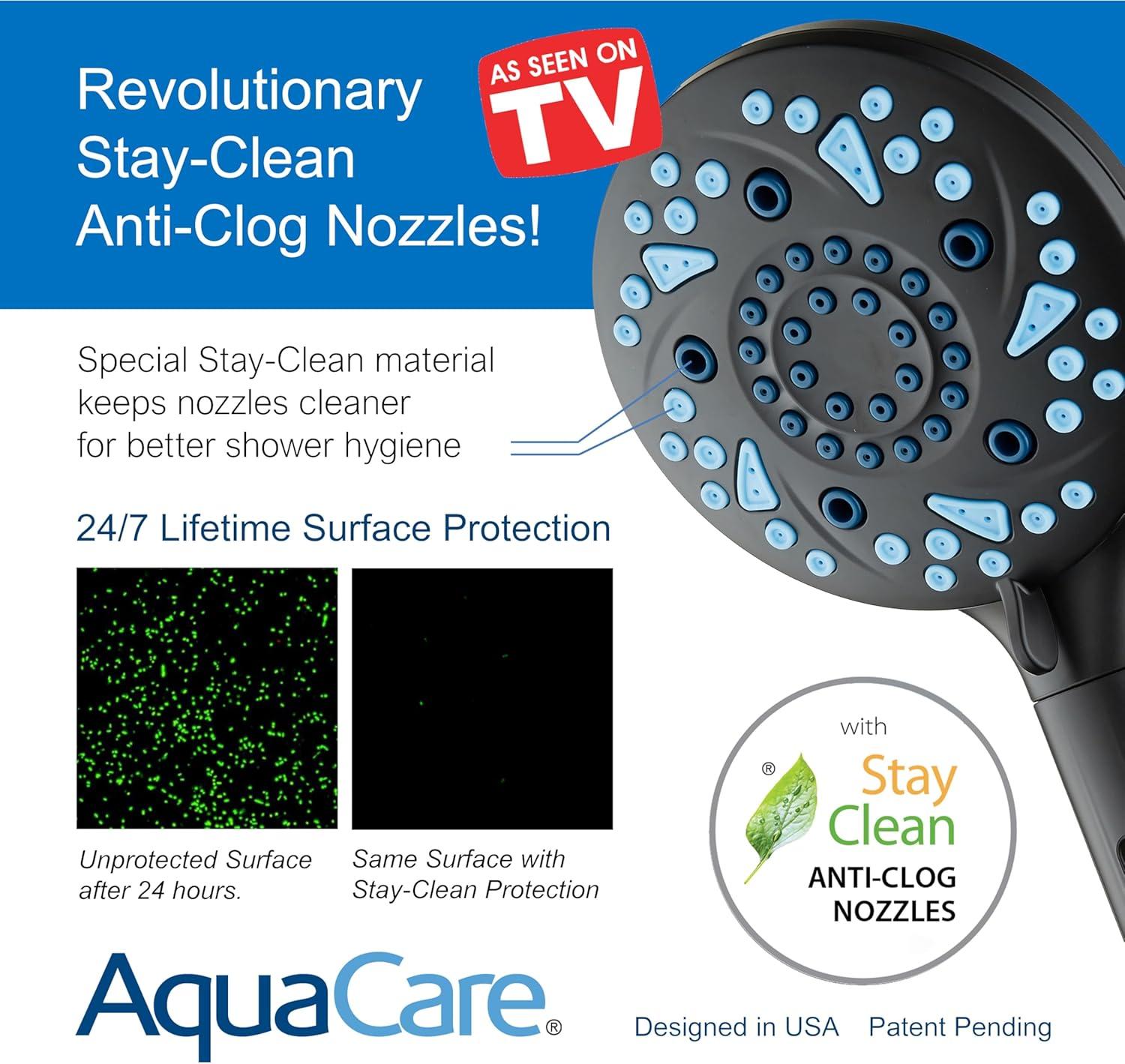 imageAquaCare High Pressure 10 Spray Mode Filtered Showerhead  Handheld Shower Head Filters Chlorine to Heal Dry Skin Revive Hair  Dual Power Wash Cleans Tub Tile Pets  Hard Water Softener BlackMatte Black