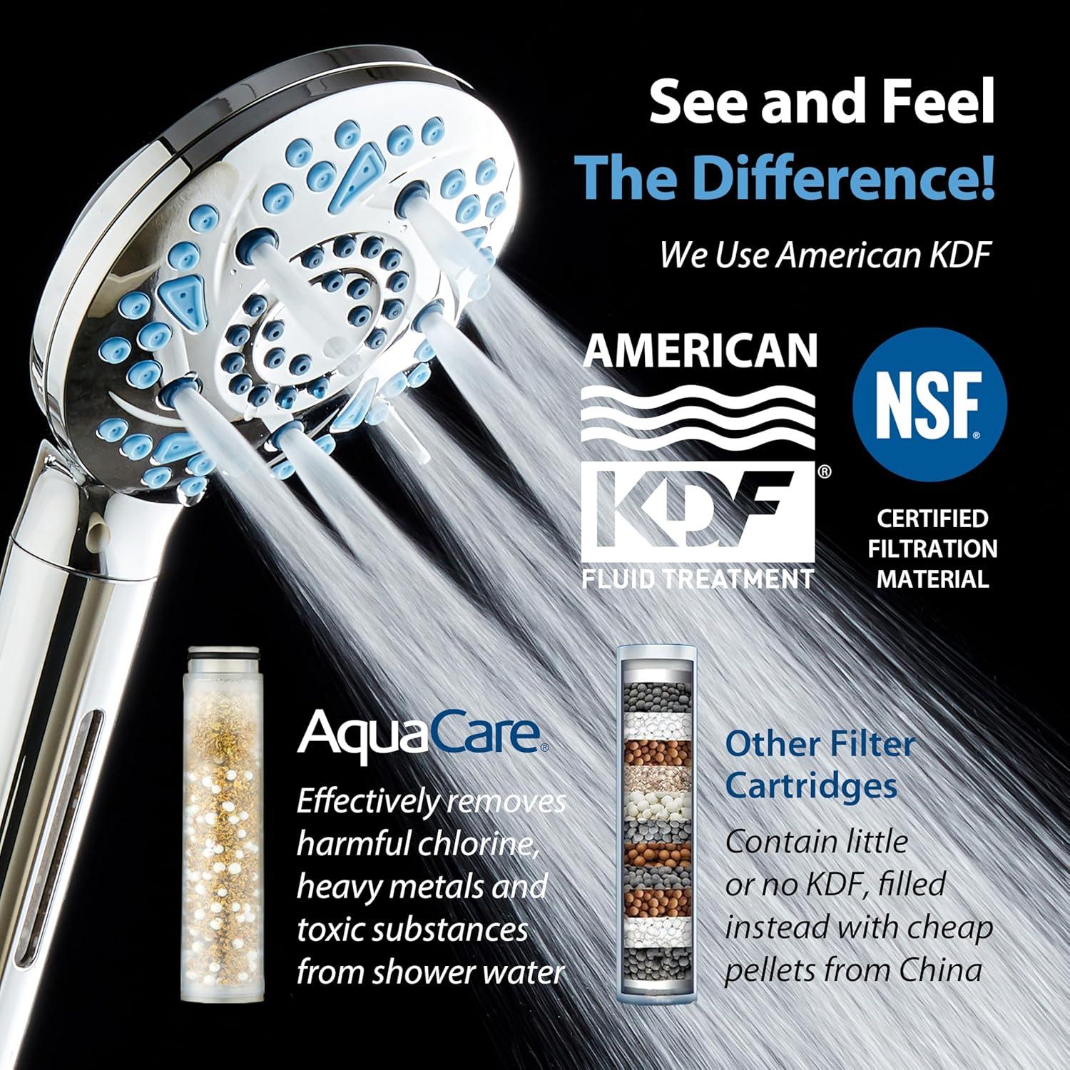 imageAquaCare High Pressure 10 Spray Mode Filtered Showerhead  Handheld Shower Head Filters Chlorine to Heal Dry Skin Revive Hair  Dual Power Wash Cleans Tub Tile Pets  Hard Water Softener BlackChrome
