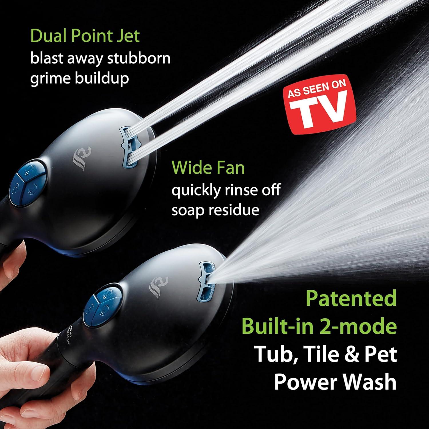 imageAquaCare High Pressure 10 Spray Mode Filtered Showerhead  Handheld Shower Head Filters Chlorine to Heal Dry Skin Revive Hair  Dual Power Wash Cleans Tub Tile Pets  Hard Water Softener BlackMatte Black