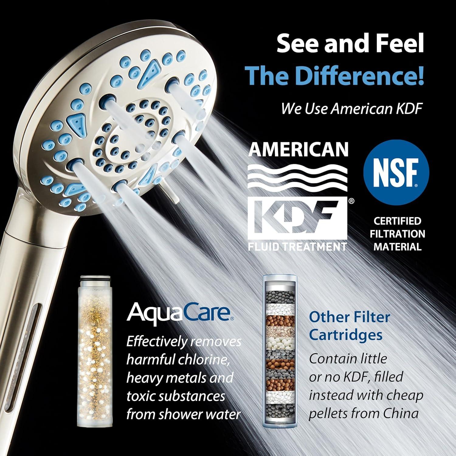 imageAquaCare High Pressure 10 Spray Mode Filtered Showerhead  Handheld Shower Head Filters Chlorine to Heal Dry Skin Revive Hair  Dual Power Wash Cleans Tub Tile Pets  Hard Water Softener BlackSatin Nickel