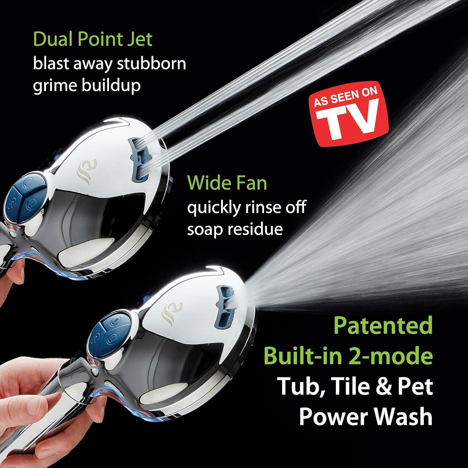 imageAquaCare High Pressure 10 Spray Mode Filtered Showerhead  Handheld Shower Head Filters Chlorine to Heal Dry Skin Revive Hair  Dual Power Wash Cleans Tub Tile Pets  Hard Water Softener BlackChrome