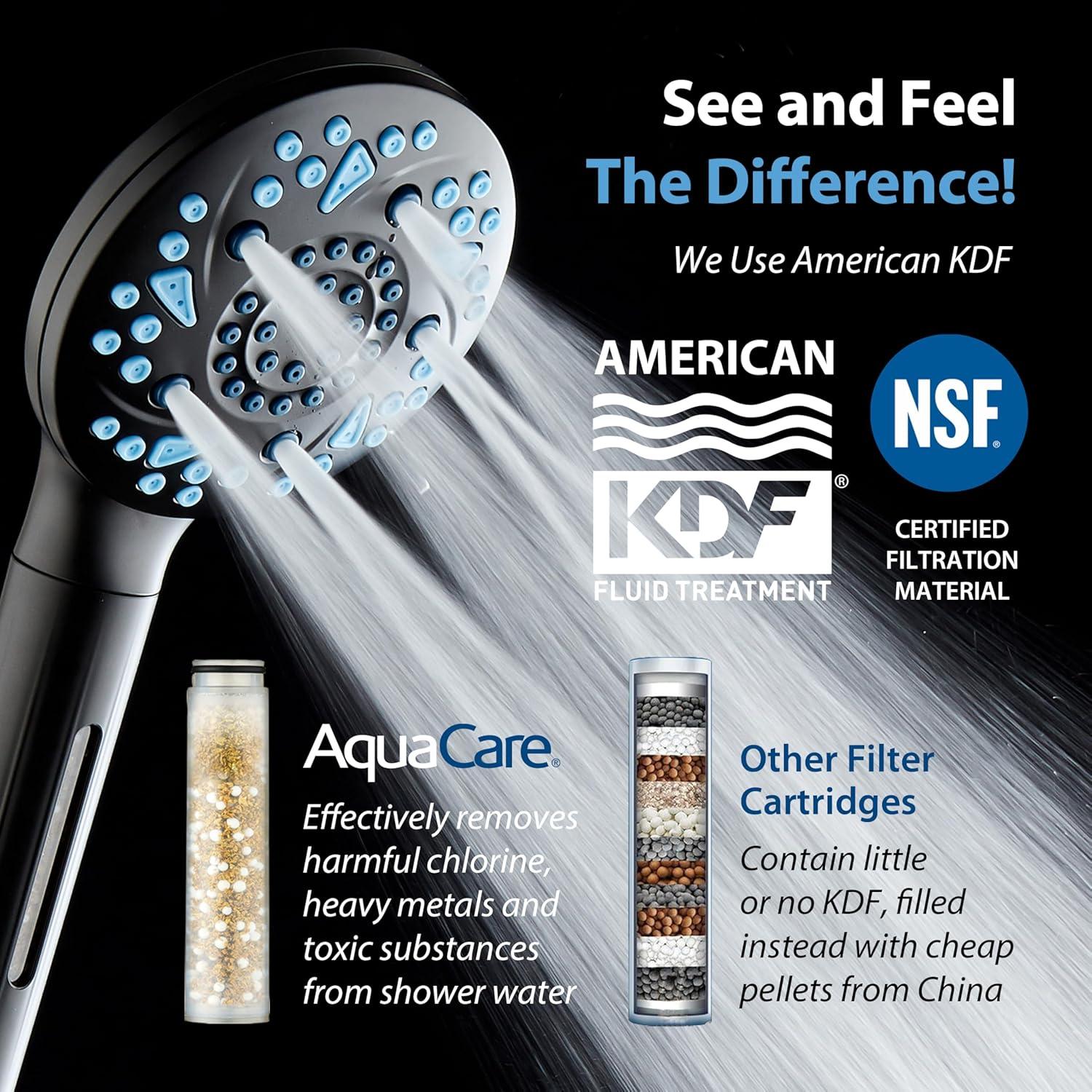 imageAquaCare High Pressure 10 Spray Mode Filtered Showerhead  Handheld Shower Head Filters Chlorine to Heal Dry Skin Revive Hair  Dual Power Wash Cleans Tub Tile Pets  Hard Water Softener BlackMatte Black