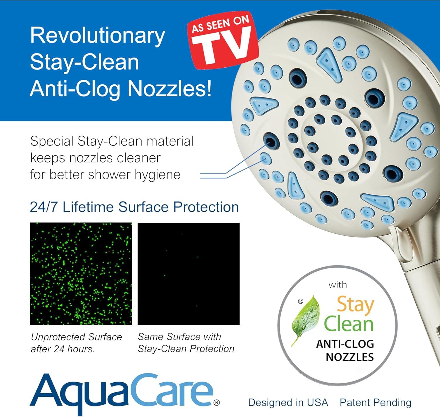 imageAquaCare High Pressure 10 Spray Mode Filtered Showerhead  Handheld Shower Head Filters Chlorine to Heal Dry Skin Revive Hair  Dual Power Wash Cleans Tub Tile Pets  Hard Water Softener BlackSatin Nickel