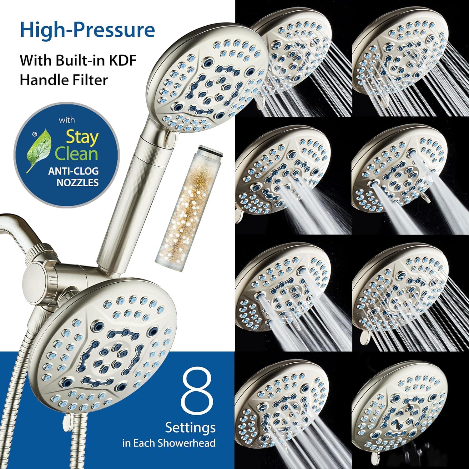 imageAquaCare High Pressure 6way Dual Shower Head Combo with Builtin Filter ampamp Power Wash  Clean Tub Tile ampamp Pets Remove Chlorine Lead ampamp Toxins from Water to Protect Skin Hair ampamp Nails Chrome FinishNickel