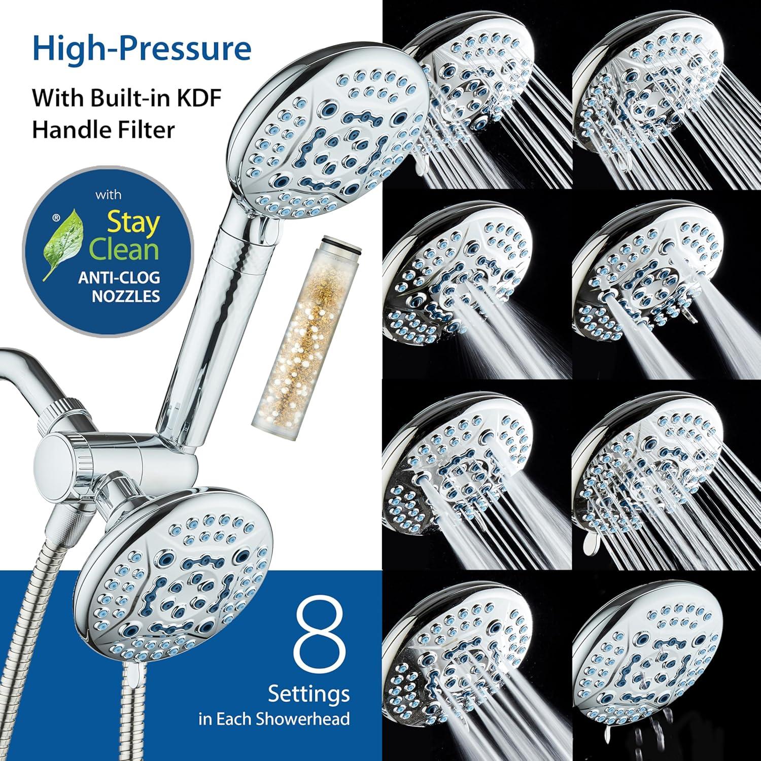 imageAquaCare High Pressure 6way Dual Shower Head Combo with Builtin Filter ampamp Power Wash  Clean Tub Tile ampamp Pets Remove Chlorine Lead ampamp Toxins from Water to Protect Skin Hair ampamp Nails Nickel FinishChrome