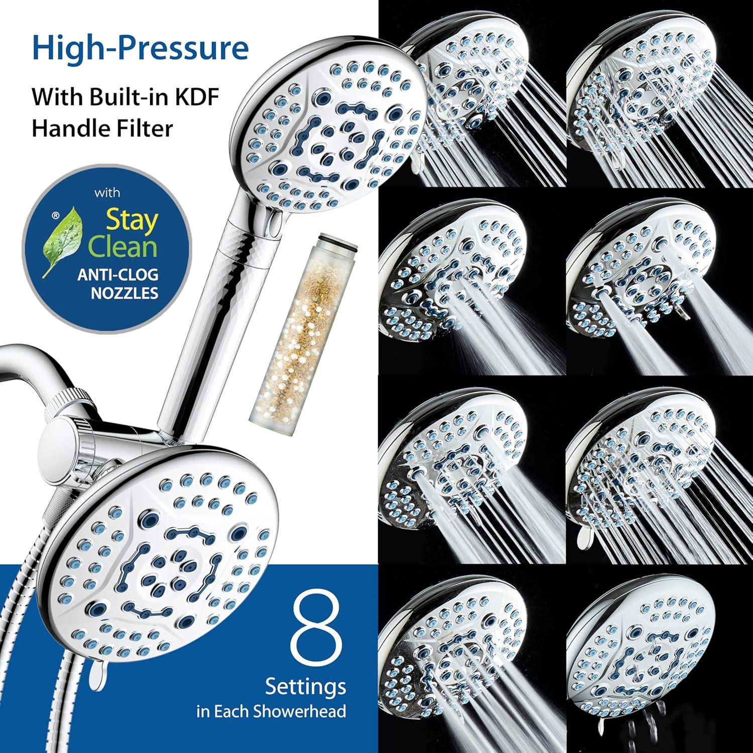 imageAquaCare High Pressure 6way Dual Shower Head Combo with Builtin Filter ampamp Power Wash  Clean Tub Tile ampamp Pets Remove Chlorine Lead ampamp Toxins from Water to Protect Skin Hair ampamp Nails Chrome FinishChrome
