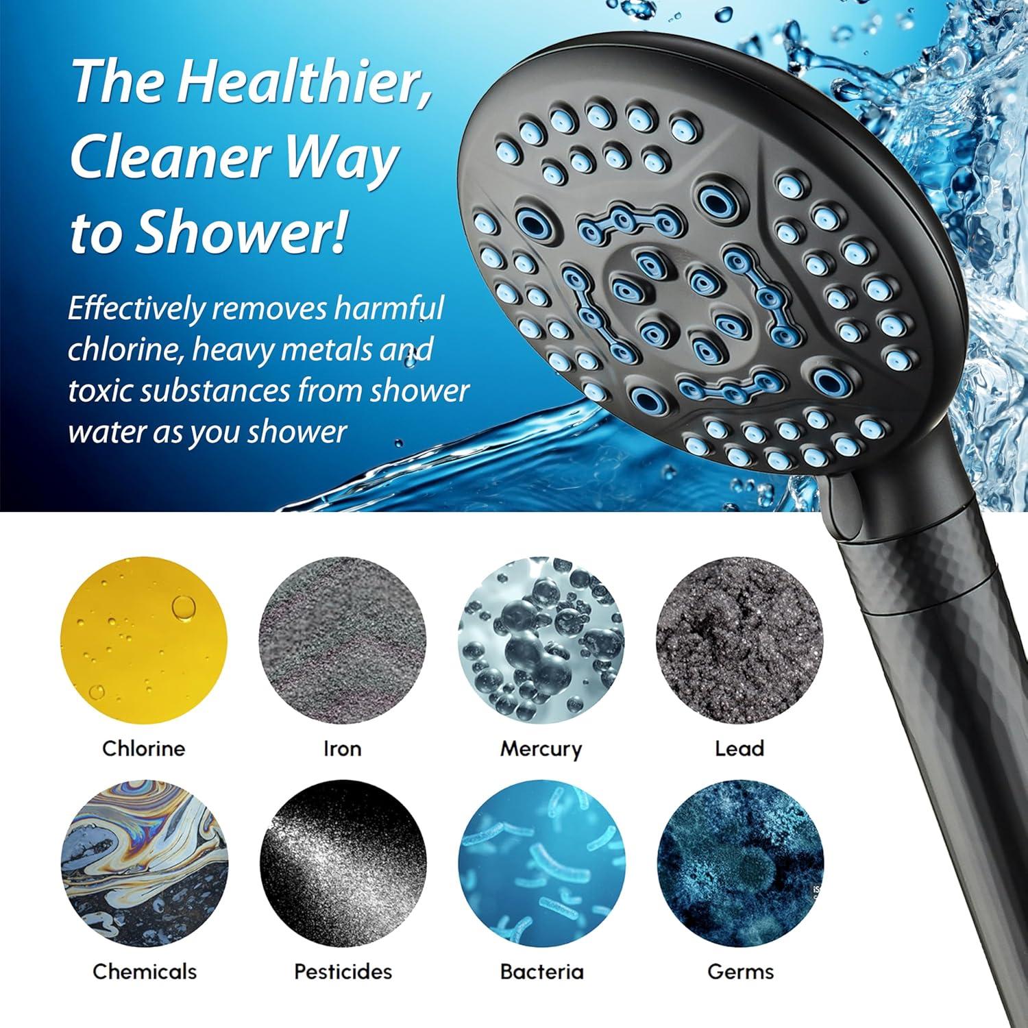 imageAquaCare High Pressure 6way Dual Shower Head Combo with Builtin Filter ampamp Power Wash  Clean Tub Tile ampamp Pets Remove Chlorine Lead ampamp Toxins from Water to Protect Skin Hair ampamp Nails Nickel FinishMatte Black