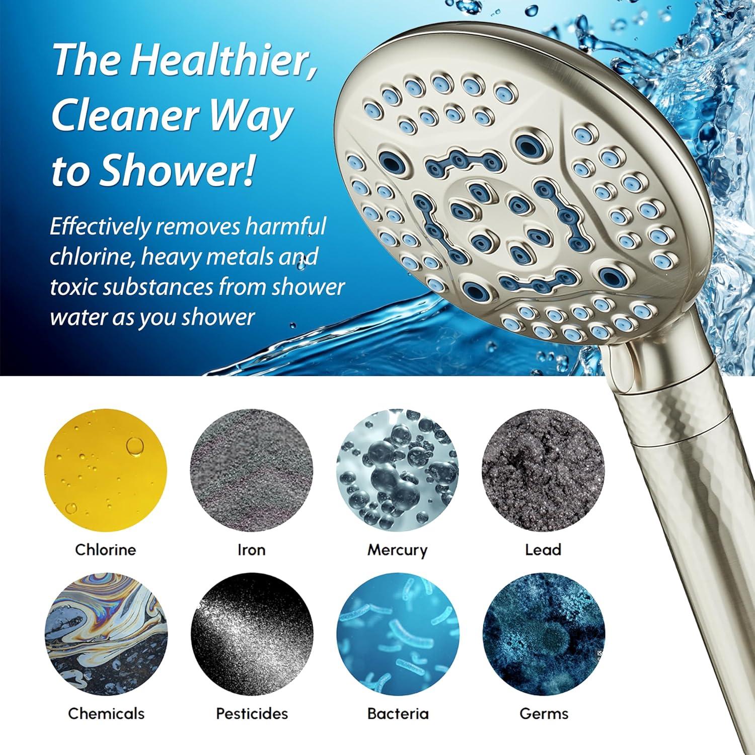 imageAquaCare High Pressure 6way Dual Shower Head Combo with Builtin Filter ampamp Power Wash  Clean Tub Tile ampamp Pets Remove Chlorine Lead ampamp Toxins from Water to Protect Skin Hair ampamp Nails Chrome FinishNickel