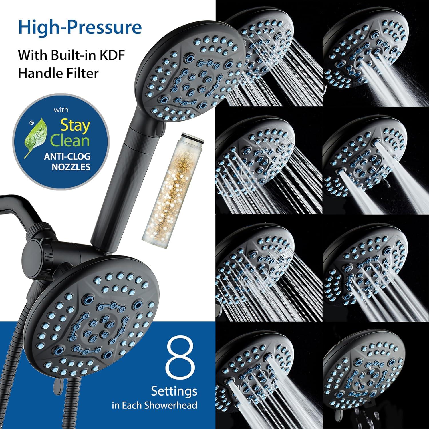 imageAquaCare High Pressure 6way Dual Shower Head Combo with Builtin Filter ampamp Power Wash  Clean Tub Tile ampamp Pets Remove Chlorine Lead ampamp Toxins from Water to Protect Skin Hair ampamp Nails Chrome FinishMatte Black