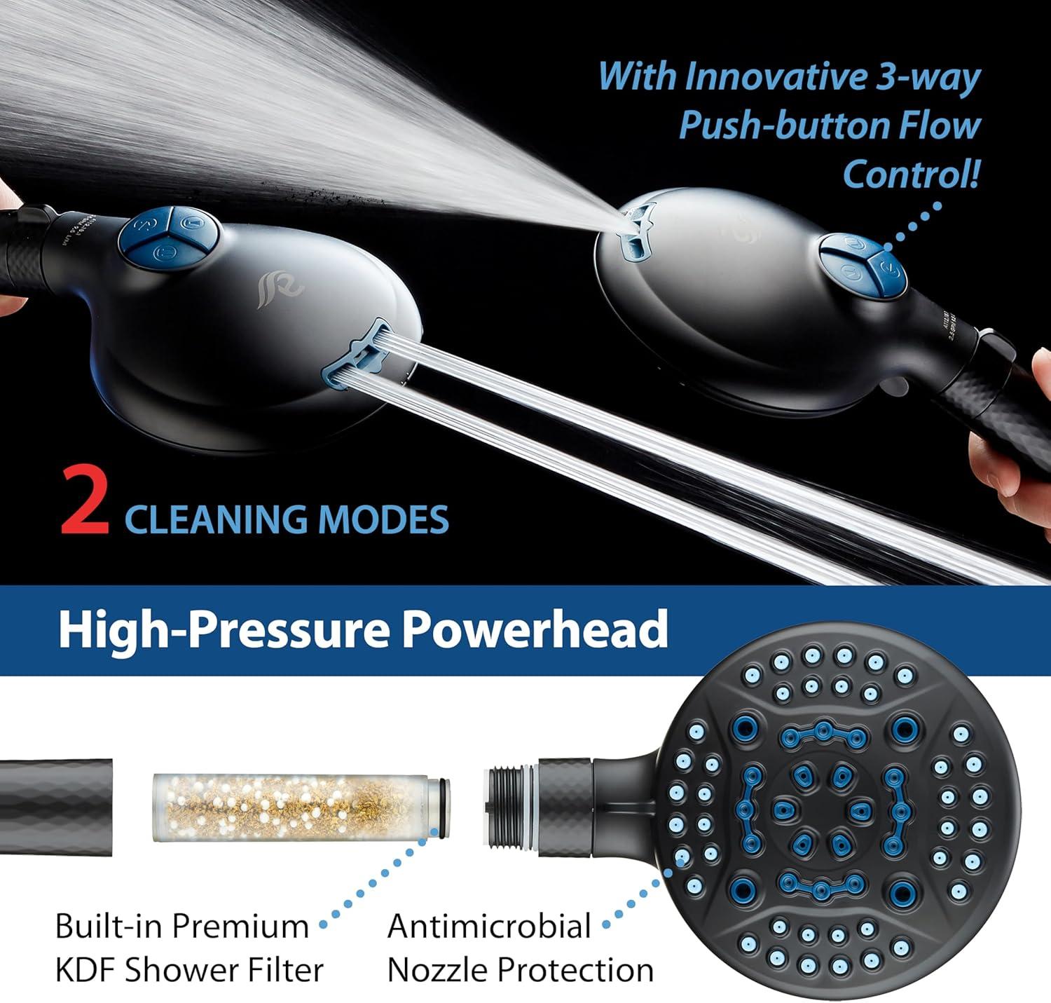 imageAquaCare High Pressure 6way Dual Shower Head Combo with Builtin Filter ampamp Power Wash  Clean Tub Tile ampamp Pets Remove Chlorine Lead ampamp Toxins from Water to Protect Skin Hair ampamp Nails Chrome FinishMatte Black