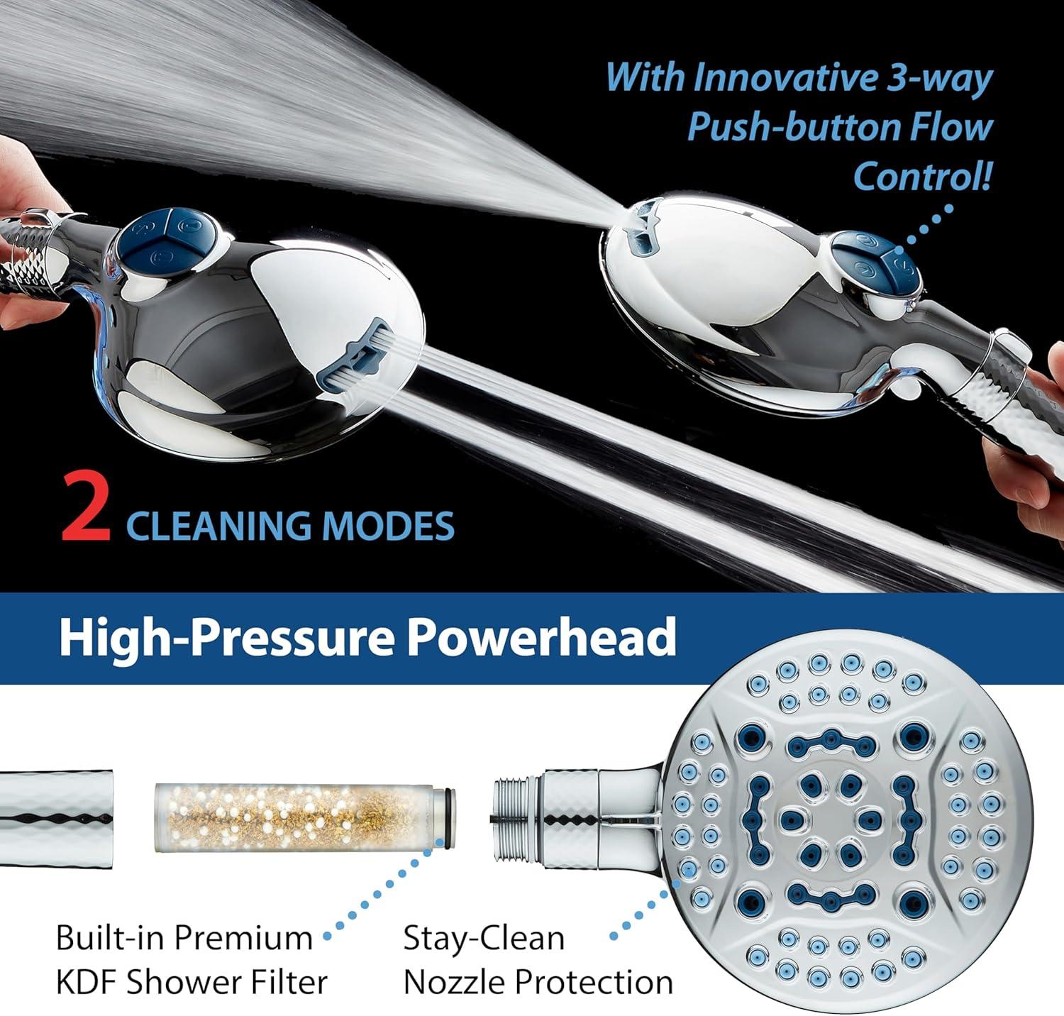 imageAquaCare High Pressure 6way Dual Shower Head Combo with Builtin Filter ampamp Power Wash  Clean Tub Tile ampamp Pets Remove Chlorine Lead ampamp Toxins from Water to Protect Skin Hair ampamp Nails Chrome FinishChrome