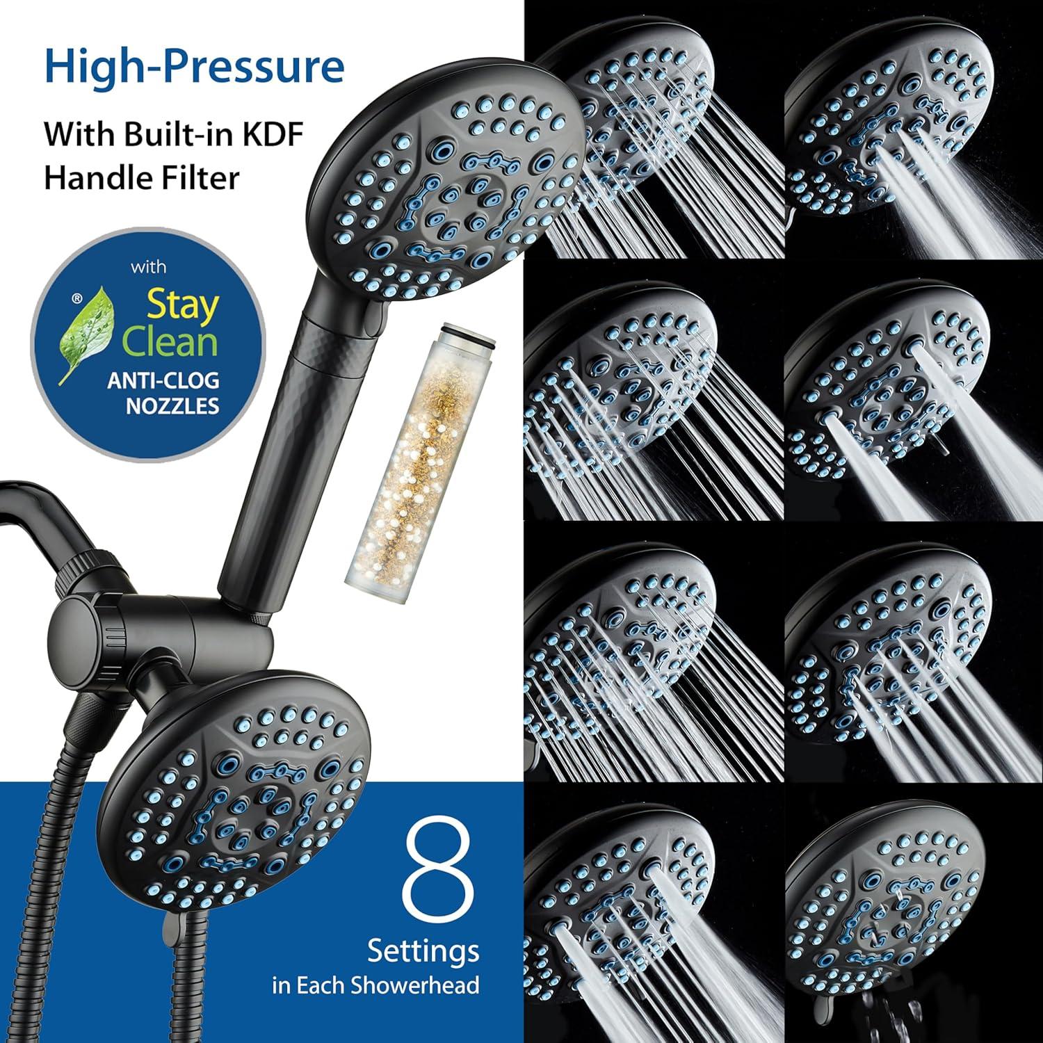 imageAquaCare High Pressure 6way Dual Shower Head Combo with Builtin Filter ampamp Power Wash  Clean Tub Tile ampamp Pets Remove Chlorine Lead ampamp Toxins from Water to Protect Skin Hair ampamp Nails Nickel FinishMatte Black