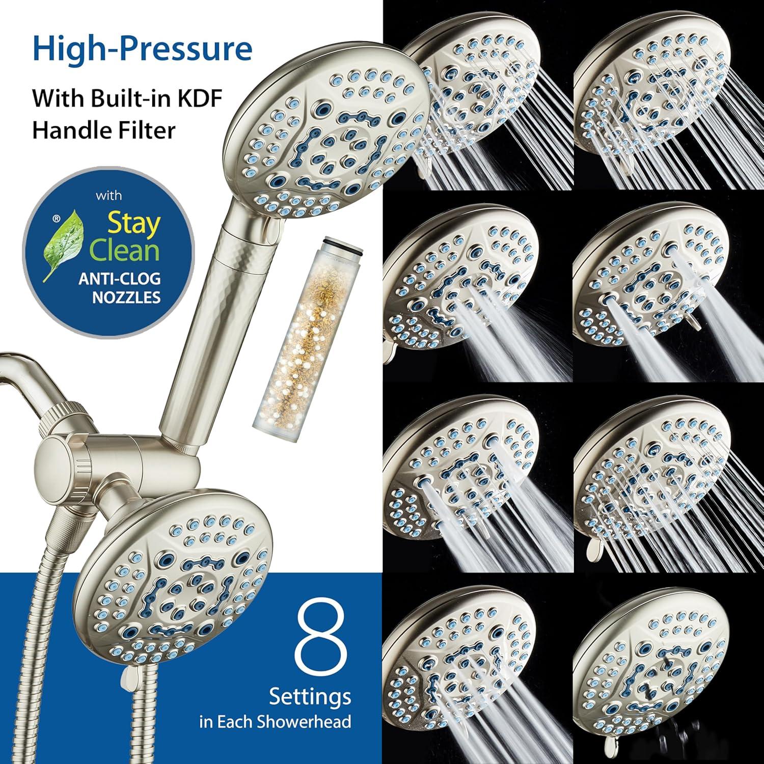 imageAquaCare High Pressure 6way Dual Shower Head Combo with Builtin Filter ampamp Power Wash  Clean Tub Tile ampamp Pets Remove Chlorine Lead ampamp Toxins from Water to Protect Skin Hair ampamp Nails Nickel FinishNickel