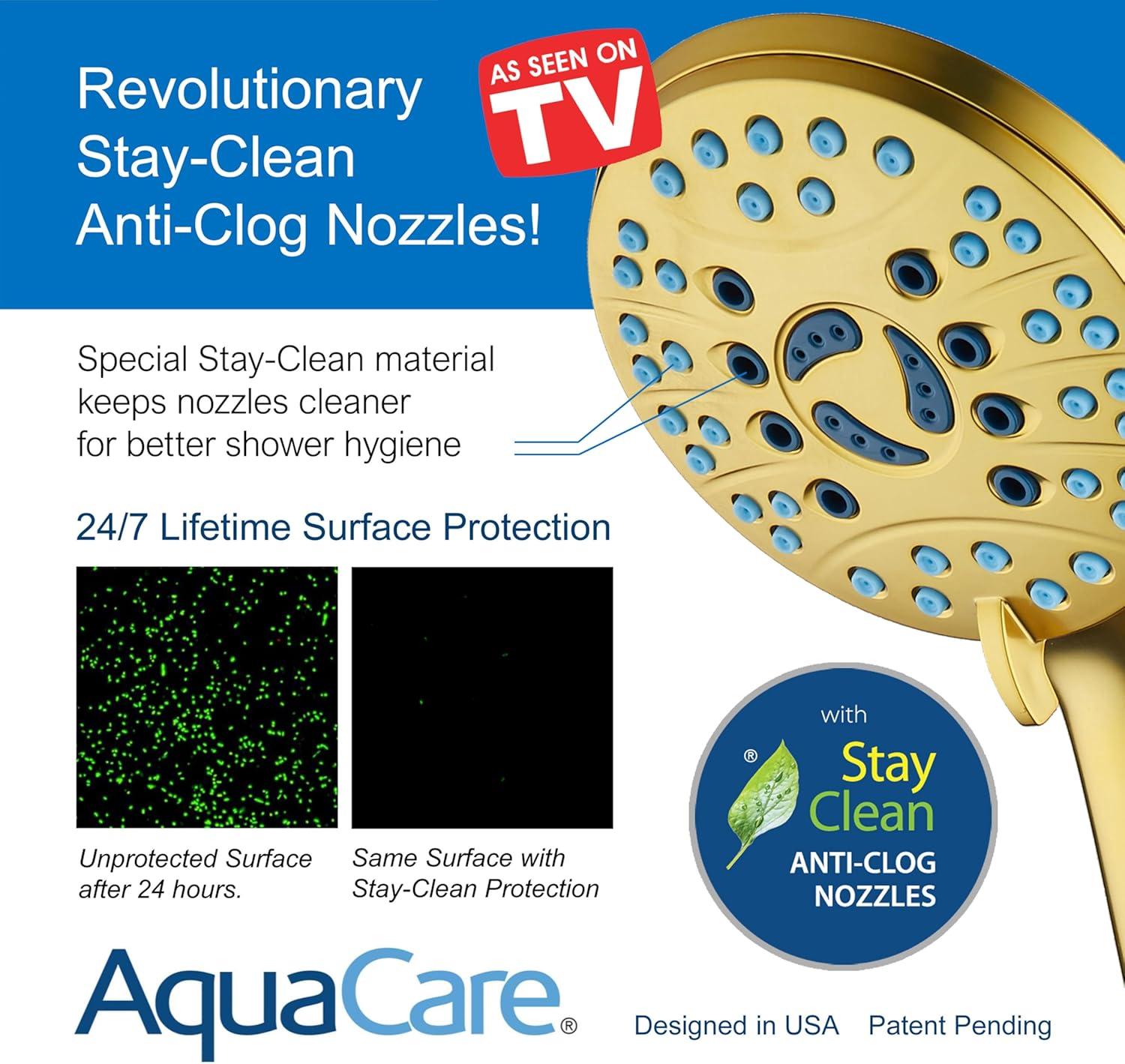 imageAquaCare High Pressure 8mode Handheld Shower Head  Anticlog Nozzles Builtin Power Wash to Clean Tub Tile ampamp Pets Extra Long 6 ft Stainless Steel Hose Wall ampamp Overhead BracketsModern Gold