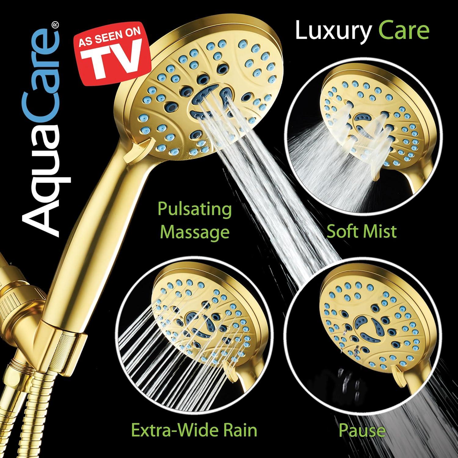 imageAquaCare High Pressure 8mode Handheld Shower Head  Anticlog Nozzles Builtin Power Wash to Clean Tub Tile ampamp Pets Extra Long 6 ft Stainless Steel Hose Wall ampamp Overhead BracketsModern Gold