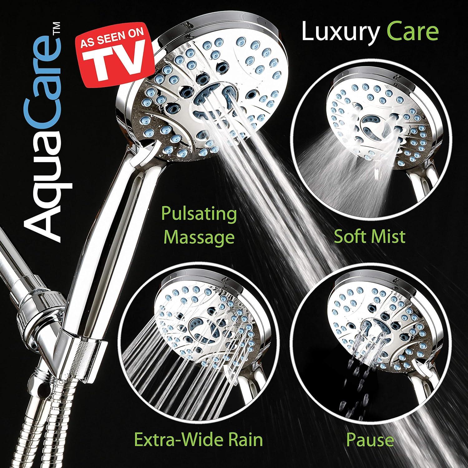 imageAquaCare High Pressure 8mode Handheld Shower Head  Anticlog Nozzles Builtin Power Wash to Clean Tub Tile ampamp Pets Extra Long 6 ft Stainless Steel Hose Wall ampamp Overhead BracketsChrome