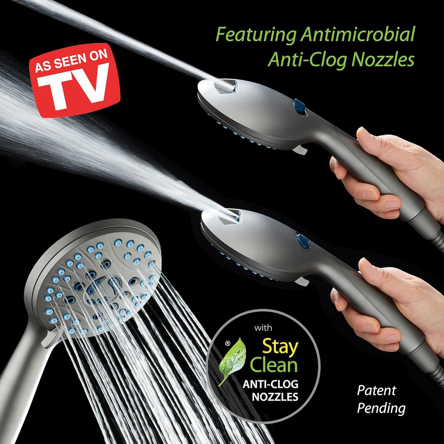 imageAquaCare High Pressure 8mode Handheld Shower Head  Anticlog Nozzles Builtin Power Wash to Clean Tub Tile ampamp Pets Extra Long 6 ft Stainless Steel Hose Wall ampamp Overhead BracketsModern Gray
