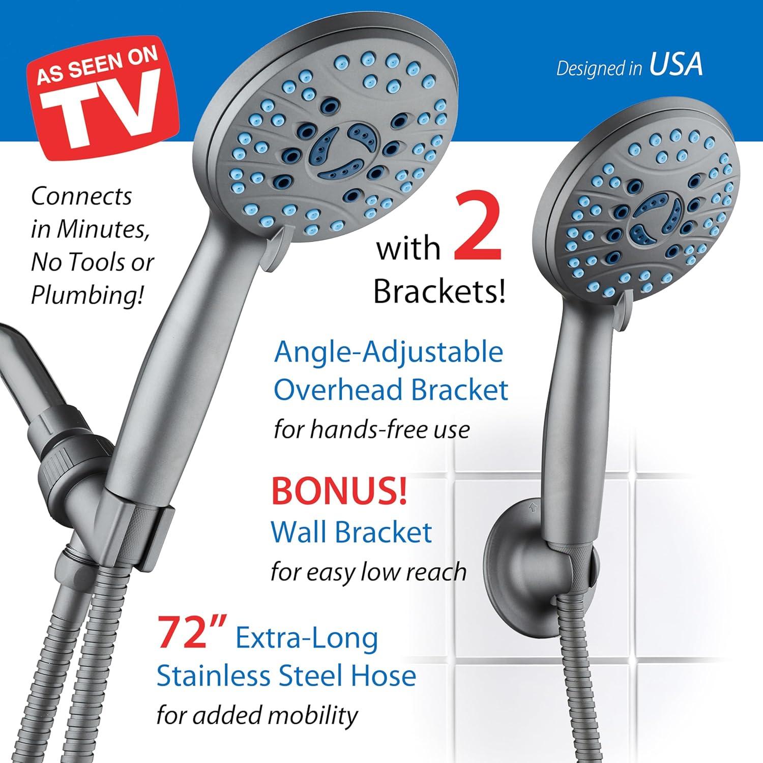imageAquaCare High Pressure 8mode Handheld Shower Head  Anticlog Nozzles Builtin Power Wash to Clean Tub Tile ampamp Pets Extra Long 6 ft Stainless Steel Hose Wall ampamp Overhead BracketsModern Gray