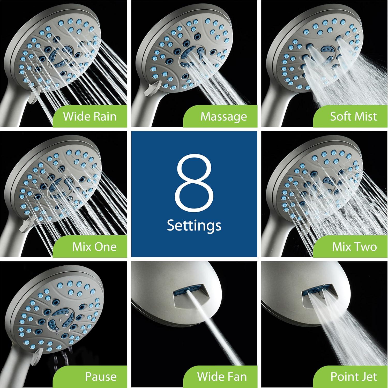 imageAquaCare High Pressure 8mode Handheld Shower Head  Anticlog Nozzles Builtin Power Wash to Clean Tub Tile ampamp Pets Extra Long 6 ft Stainless Steel Hose Wall ampamp Overhead BracketsModern Gray