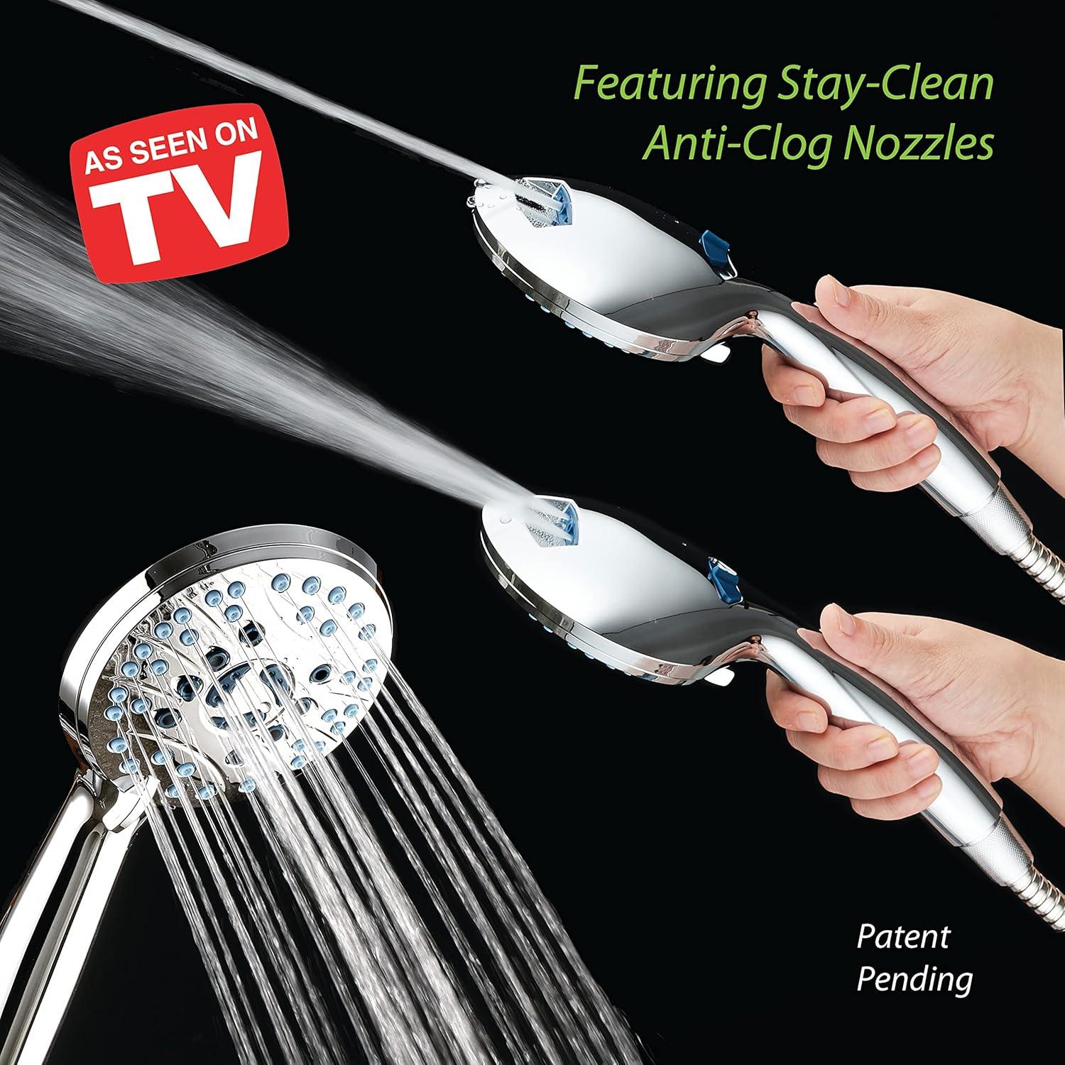 imageAquaCare High Pressure 8mode Handheld Shower Head  Anticlog Nozzles Builtin Power Wash to Clean Tub Tile ampamp Pets Extra Long 6 ft Stainless Steel Hose Wall ampamp Overhead BracketsChrome