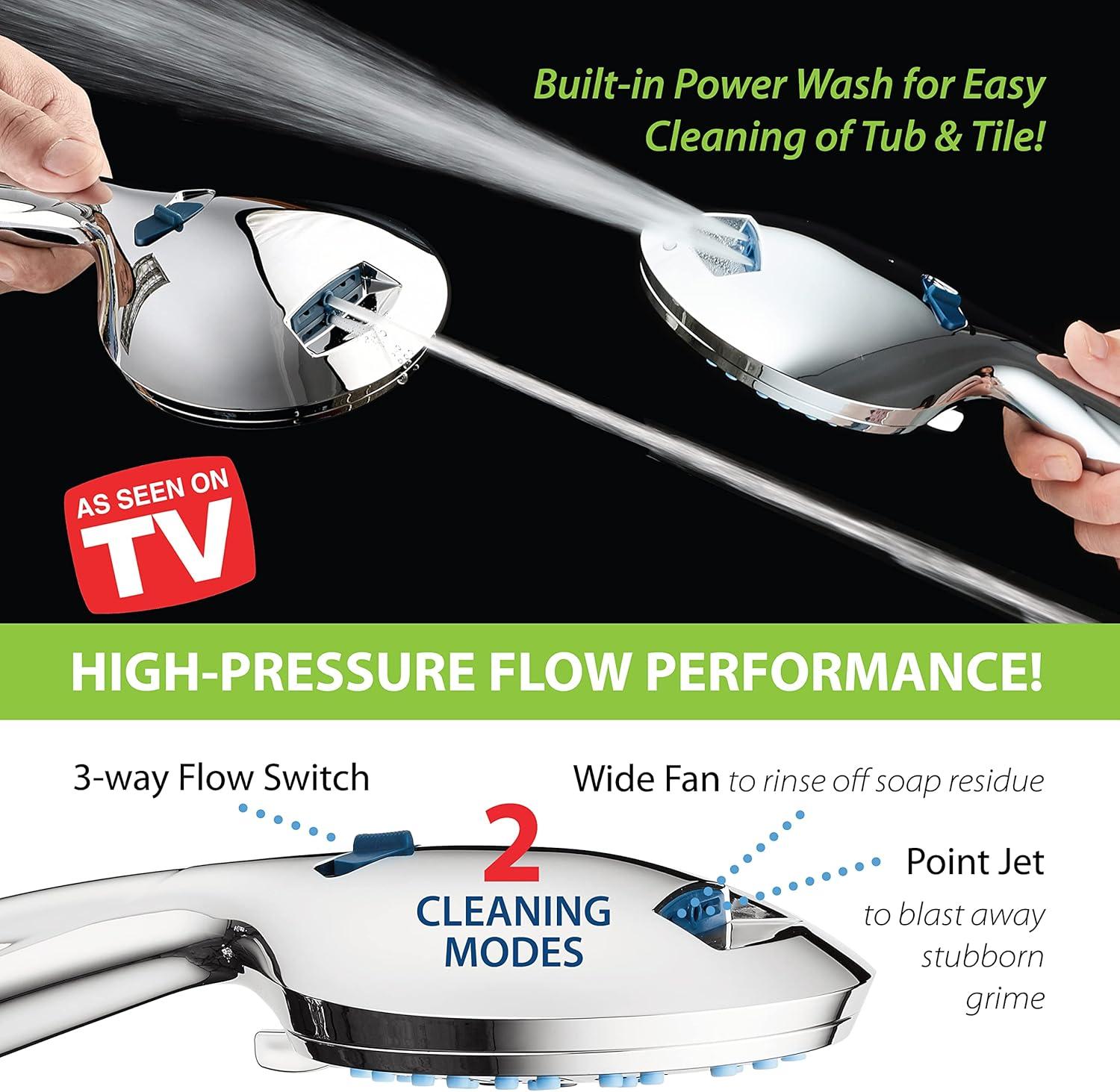 imageAquaCare High Pressure 8mode Handheld Shower Head  Anticlog Nozzles Builtin Power Wash to Clean Tub Tile ampamp Pets Extra Long 6 ft Stainless Steel Hose Wall ampamp Overhead BracketsChrome