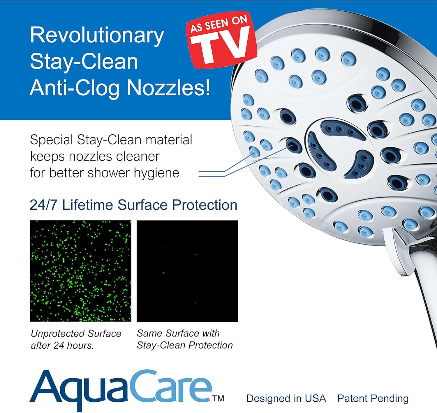 imageAquaCare High Pressure 8mode Handheld Shower Head  Anticlog Nozzles Builtin Power Wash to Clean Tub Tile ampamp Pets Extra Long 6 ft Stainless Steel Hose Wall ampamp Overhead BracketsChrome