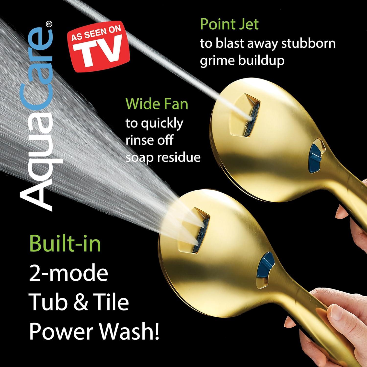 imageAquaCare High Pressure 8mode Handheld Shower Head  Anticlog Nozzles Builtin Power Wash to Clean Tub Tile ampamp Pets Extra Long 6 ft Stainless Steel Hose Wall ampamp Overhead BracketsModern Gold