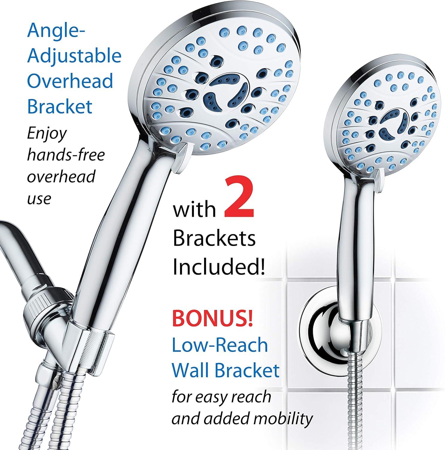 imageAquaCare High Pressure 8mode Handheld Shower Head  Anticlog Nozzles Builtin Power Wash to Clean Tub Tile ampamp Pets Extra Long 6 ft Stainless Steel Hose Wall ampamp Overhead BracketsChrome