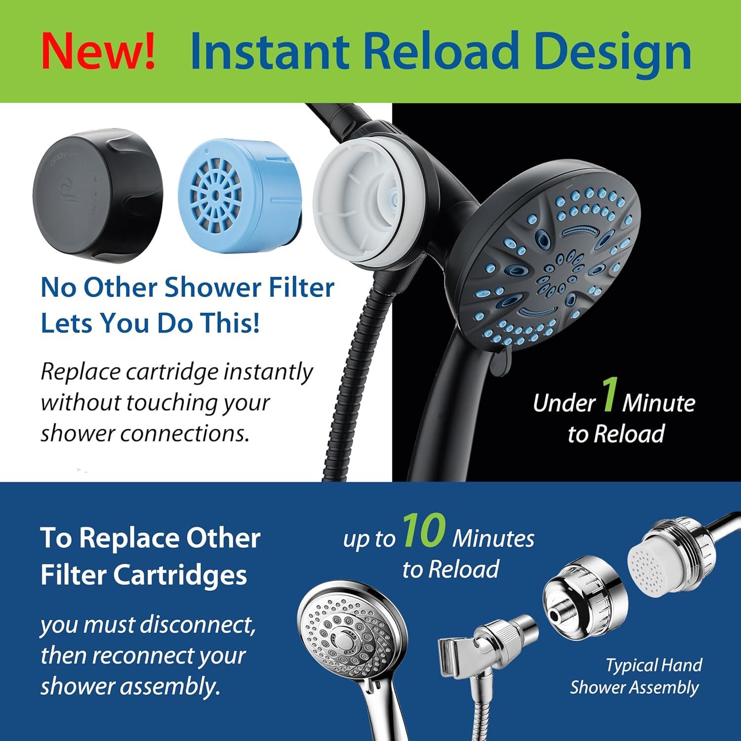 imageAquaCare Magneton 8setting Magnetic Docking Hand Shower with Builtin Shower Filter  ONOFF Filtration Modes Instant Cartridge Reload StayClean KDF Cartridge 6 ft Steel Hose Satin NickelMatte Black