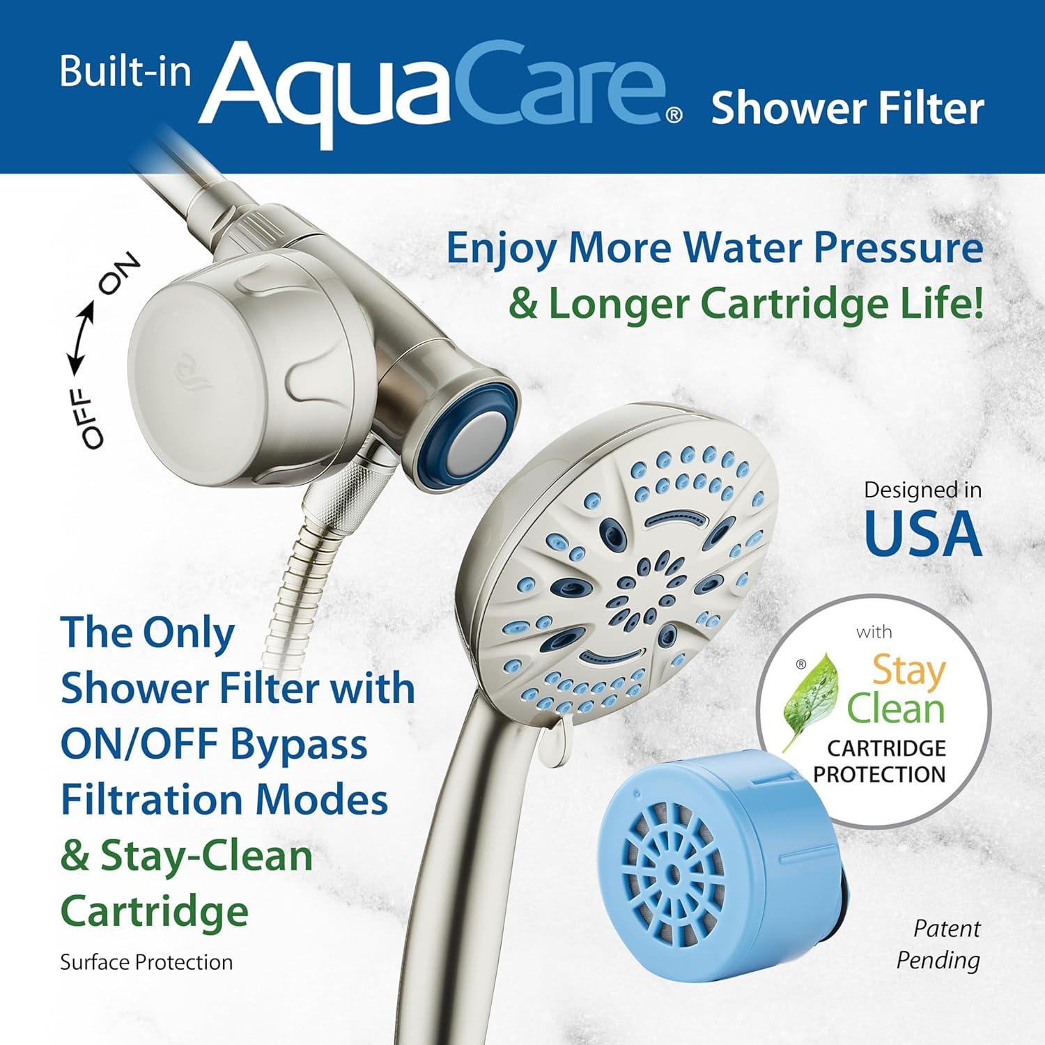 imageAquaCare Magneton 8setting Magnetic Docking Hand Shower with Builtin Shower Filter  ONOFF Filtration Modes Instant Cartridge Reload StayClean KDF Cartridge 6 ft Steel Hose Satin NickelSatin Nickel