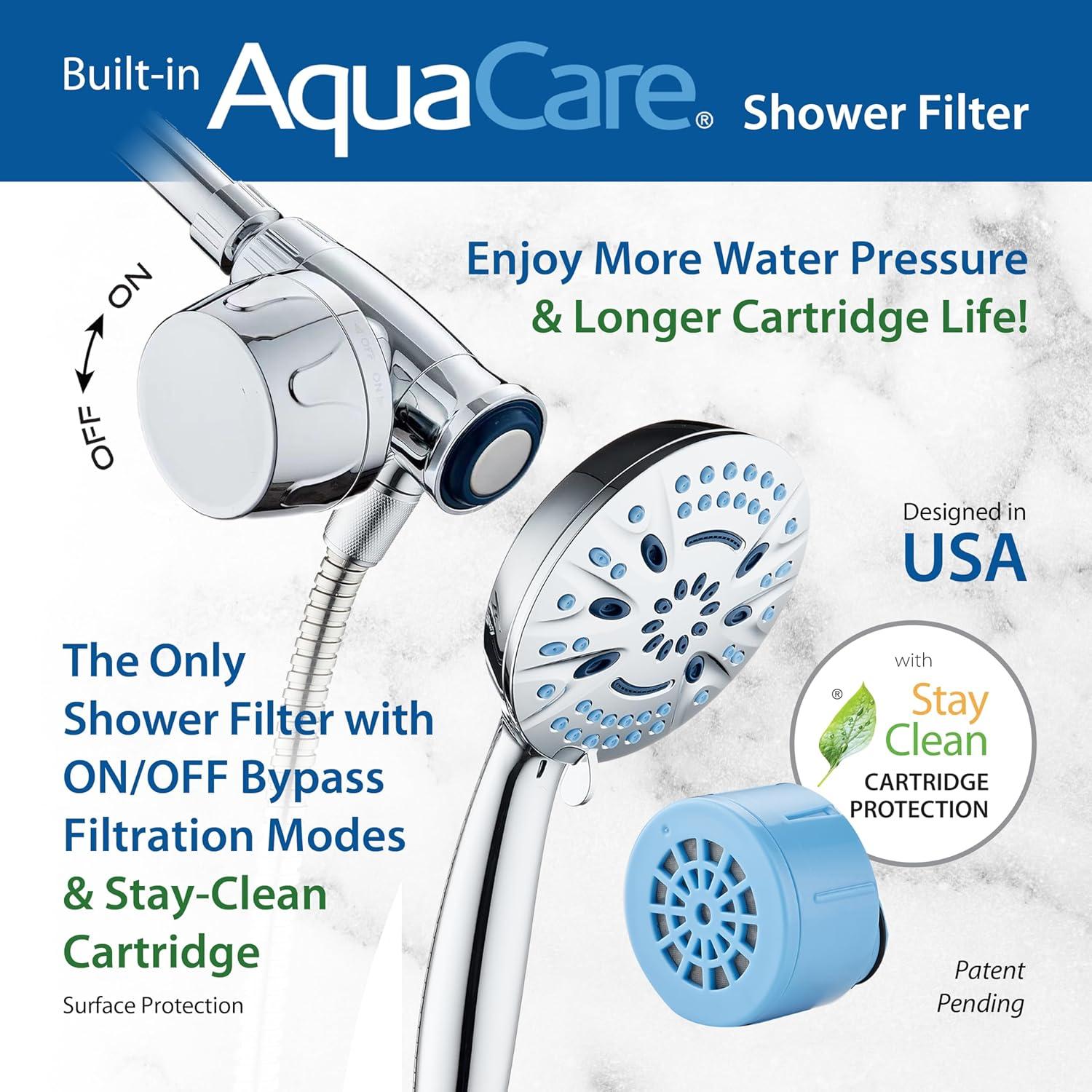 imageAquaCare Magneton 8setting Magnetic Docking Hand Shower with Builtin Shower Filter  ONOFF Filtration Modes Instant Cartridge Reload StayClean KDF Cartridge 6 ft Steel Hose Satin NickelChrome