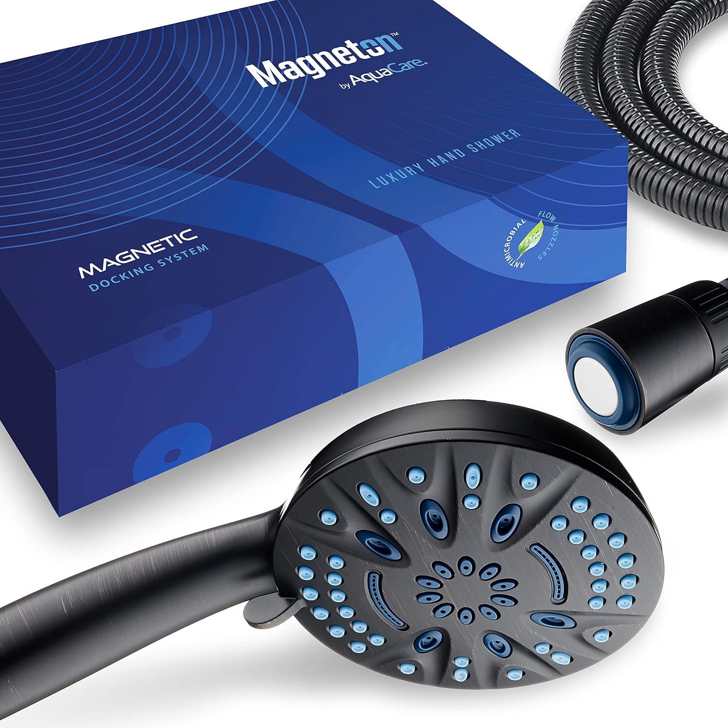 imageAquaCare Magneton 8setting Magnetic Docking Hand Shower with Builtin Shower Filter  ONOFF Filtration Modes Instant Cartridge Reload StayClean KDF Cartridge 6 ft Steel Hose Satin NickelOil Rubbed Bronze