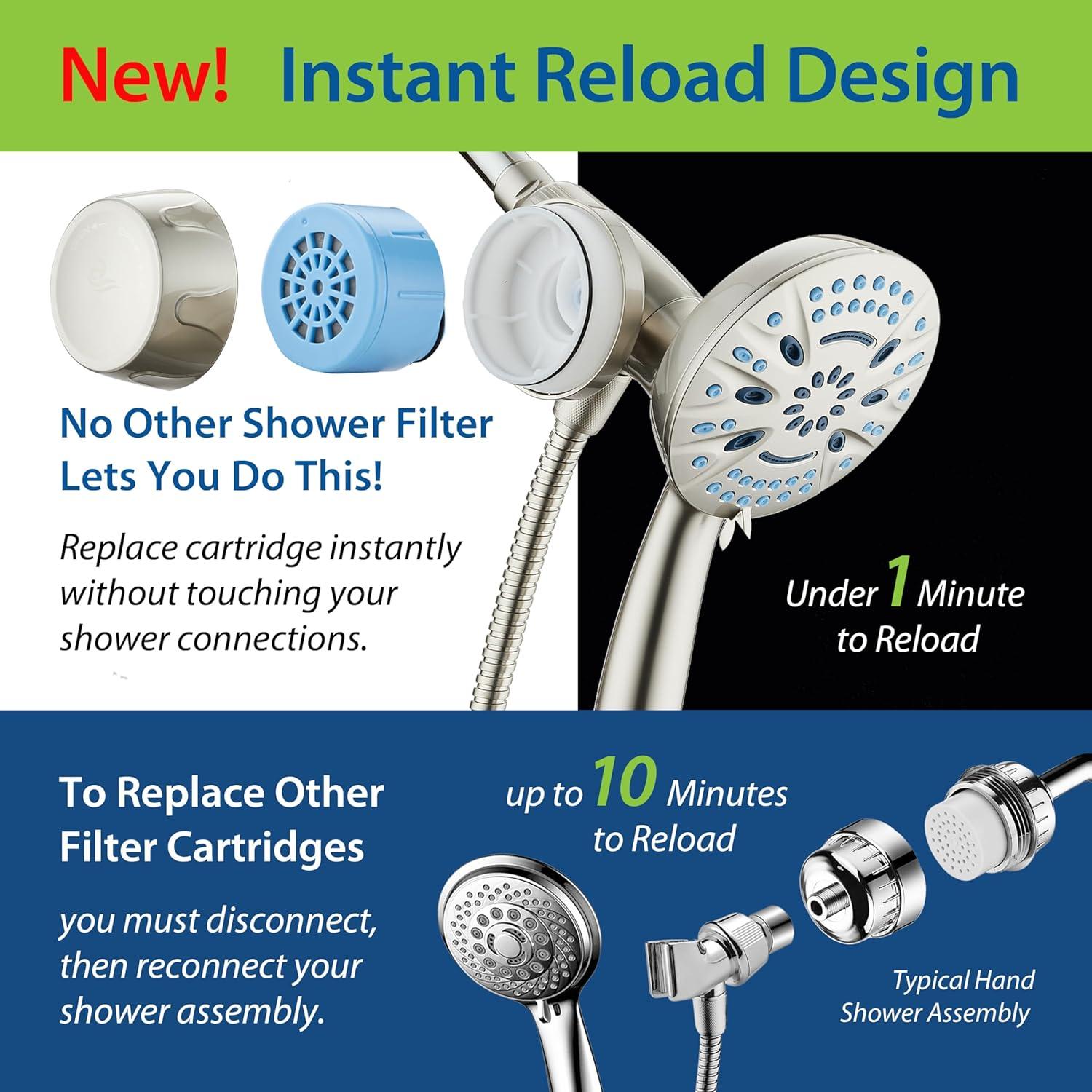 imageAquaCare Magneton 8setting Magnetic Docking Hand Shower with Builtin Shower Filter  ONOFF Filtration Modes Instant Cartridge Reload StayClean KDF Cartridge 6 ft Steel Hose Satin NickelSatin Nickel