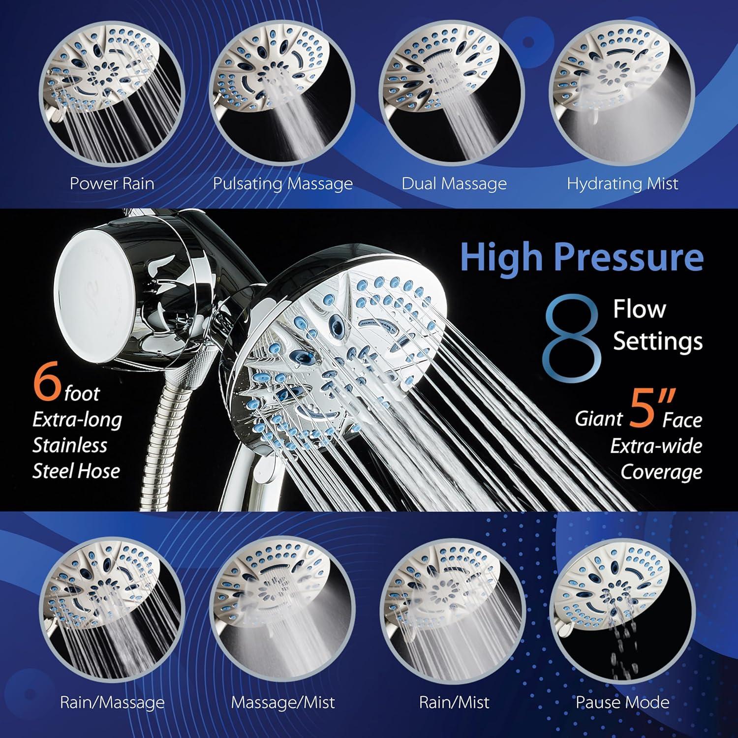 imageAquaCare Magneton 8setting Magnetic Docking Hand Shower with Builtin Shower Filter  ONOFF Filtration Modes Instant Cartridge Reload StayClean KDF Cartridge 6 ft Steel Hose Satin NickelChrome