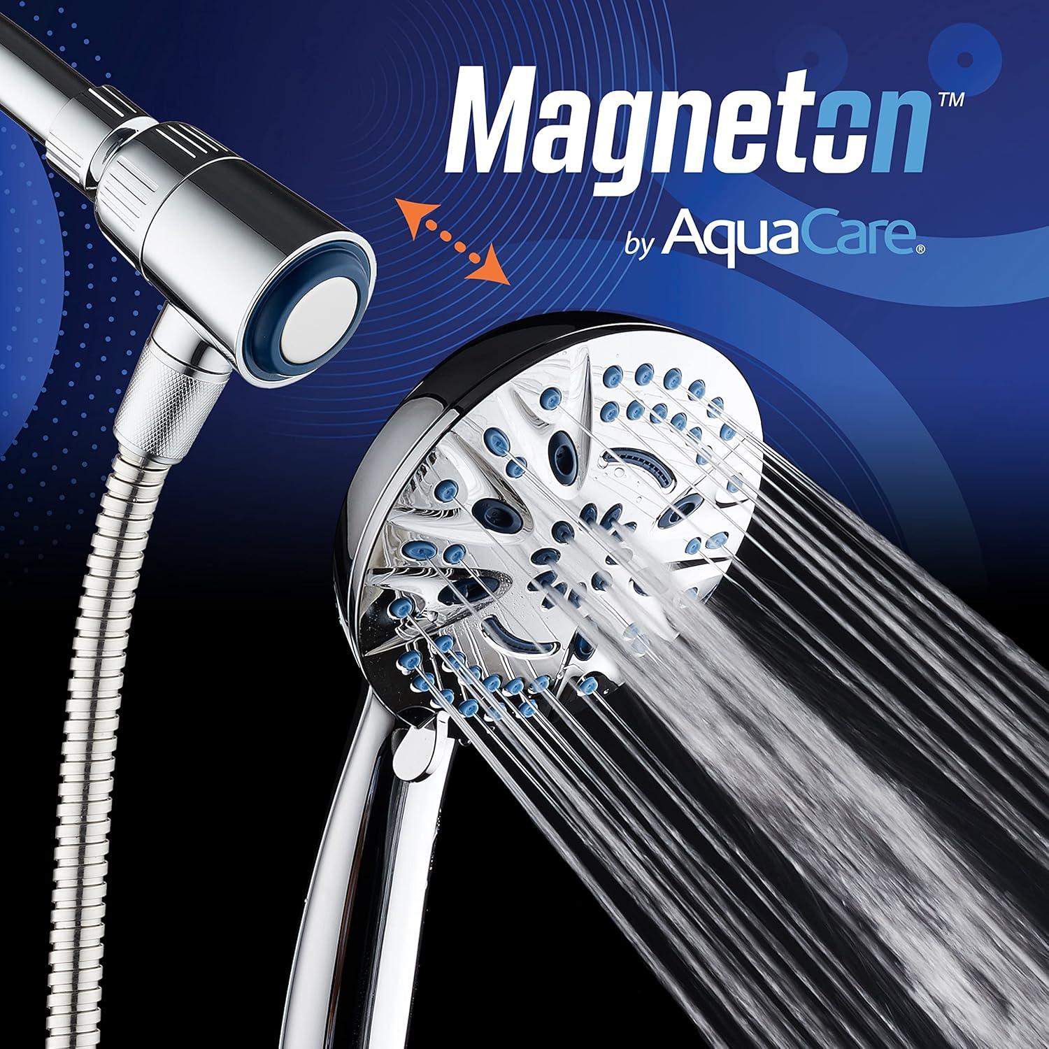imageAquaCare Magneton 8setting Magnetic Docking Hand Shower with Builtin Shower Filter  ONOFF Filtration Modes Instant Cartridge Reload StayClean KDF Cartridge 6 ft Steel Hose Satin NickelChrome