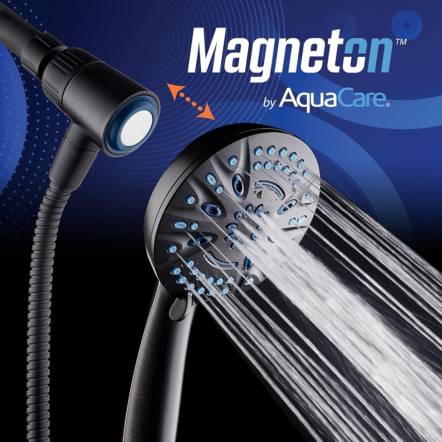 imageAquaCare Magneton 8setting Magnetic Docking Hand Shower with Builtin Shower Filter  ONOFF Filtration Modes Instant Cartridge Reload StayClean KDF Cartridge 6 ft Steel Hose Satin NickelOil Rubbed Bronze