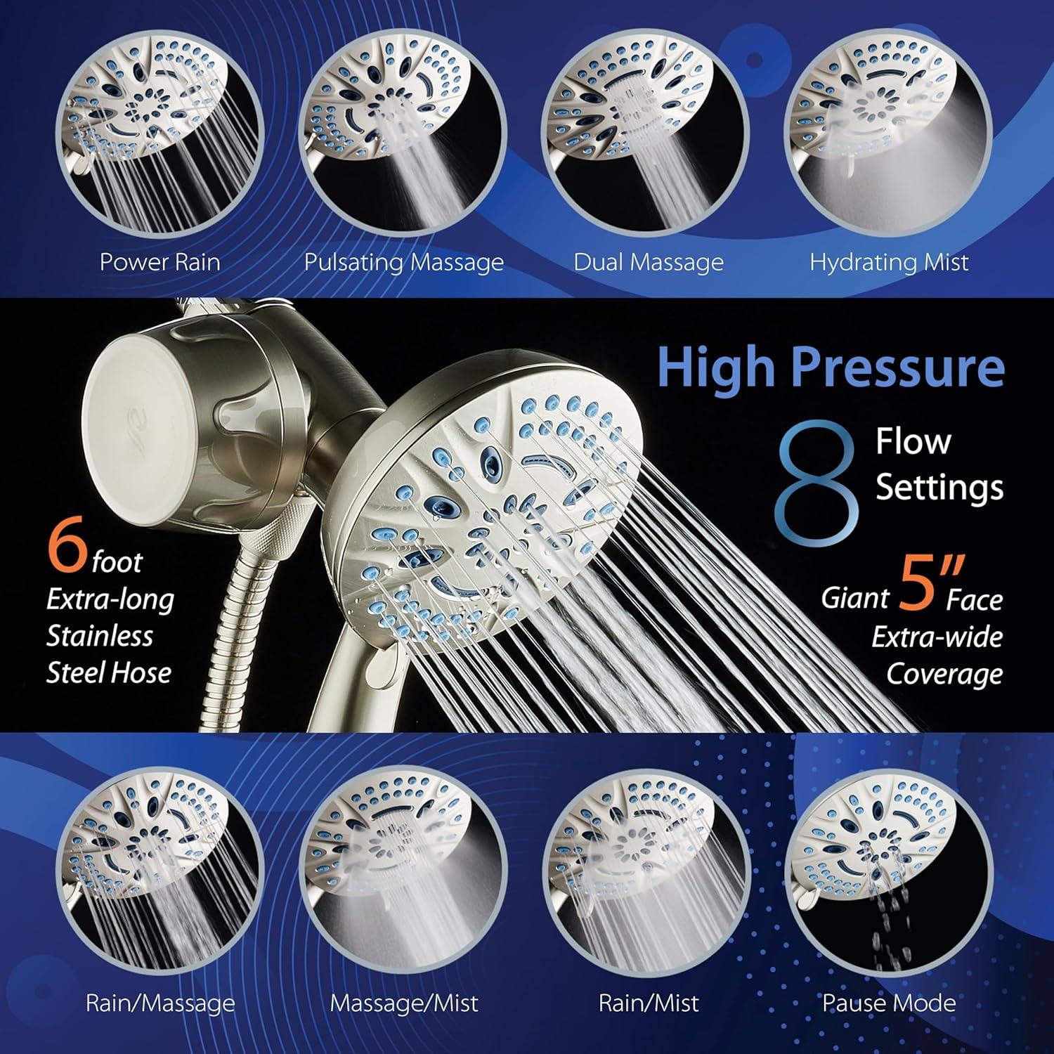 imageAquaCare Magneton 8setting Magnetic Docking Hand Shower with Builtin Shower Filter  ONOFF Filtration Modes Instant Cartridge Reload StayClean KDF Cartridge 6 ft Steel Hose Satin NickelSatin Nickel