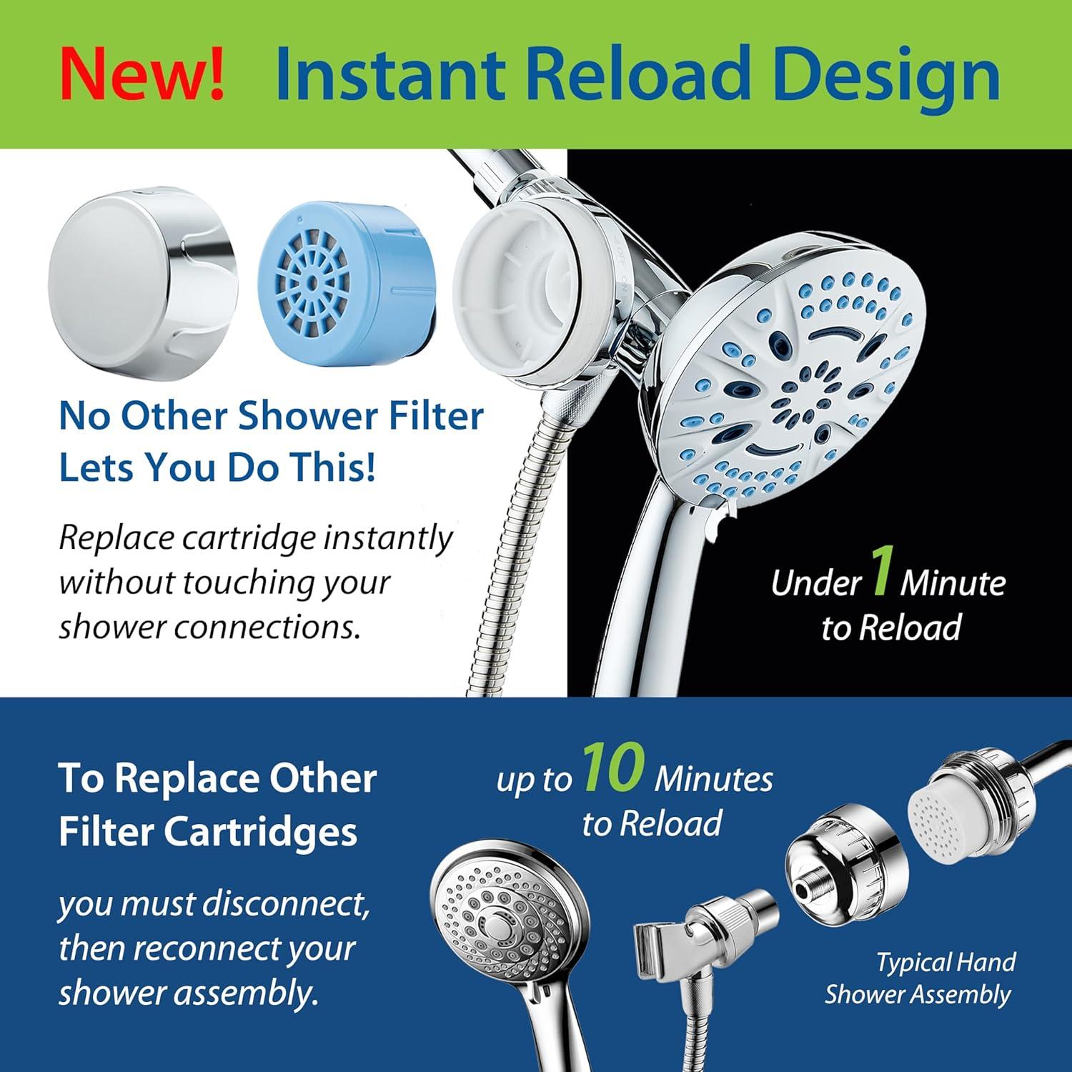 imageAquaCare Magneton 8setting Magnetic Docking Hand Shower with Builtin Shower Filter  ONOFF Filtration Modes Instant Cartridge Reload StayClean KDF Cartridge 6 ft Steel Hose Satin NickelChrome