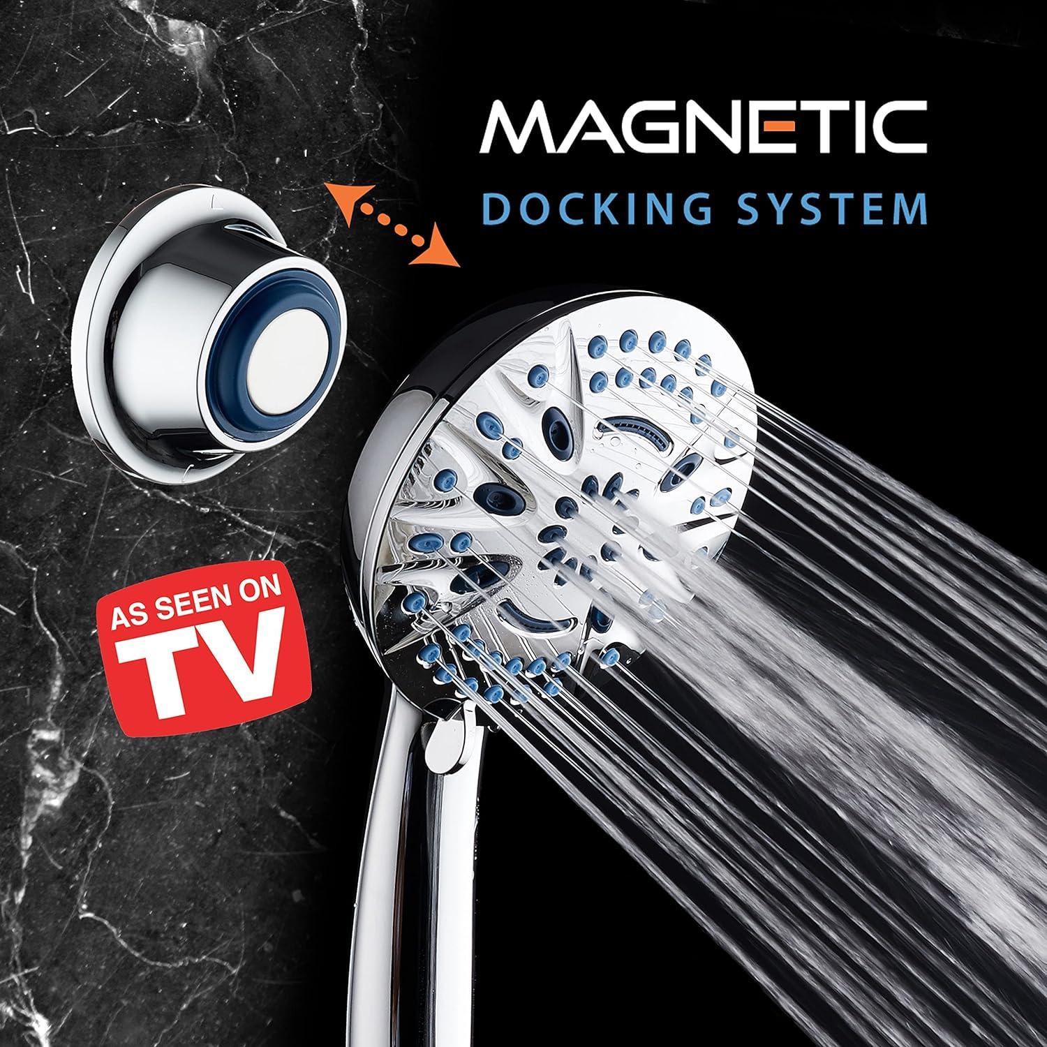 imageAquaCare Magneton 8setting Magnetic Docking Hand Shower with Builtin Shower Filter  ONOFF Filtration Modes Instant Cartridge Reload StayClean KDF Cartridge 6 ft Steel Hose Satin NickelChrome