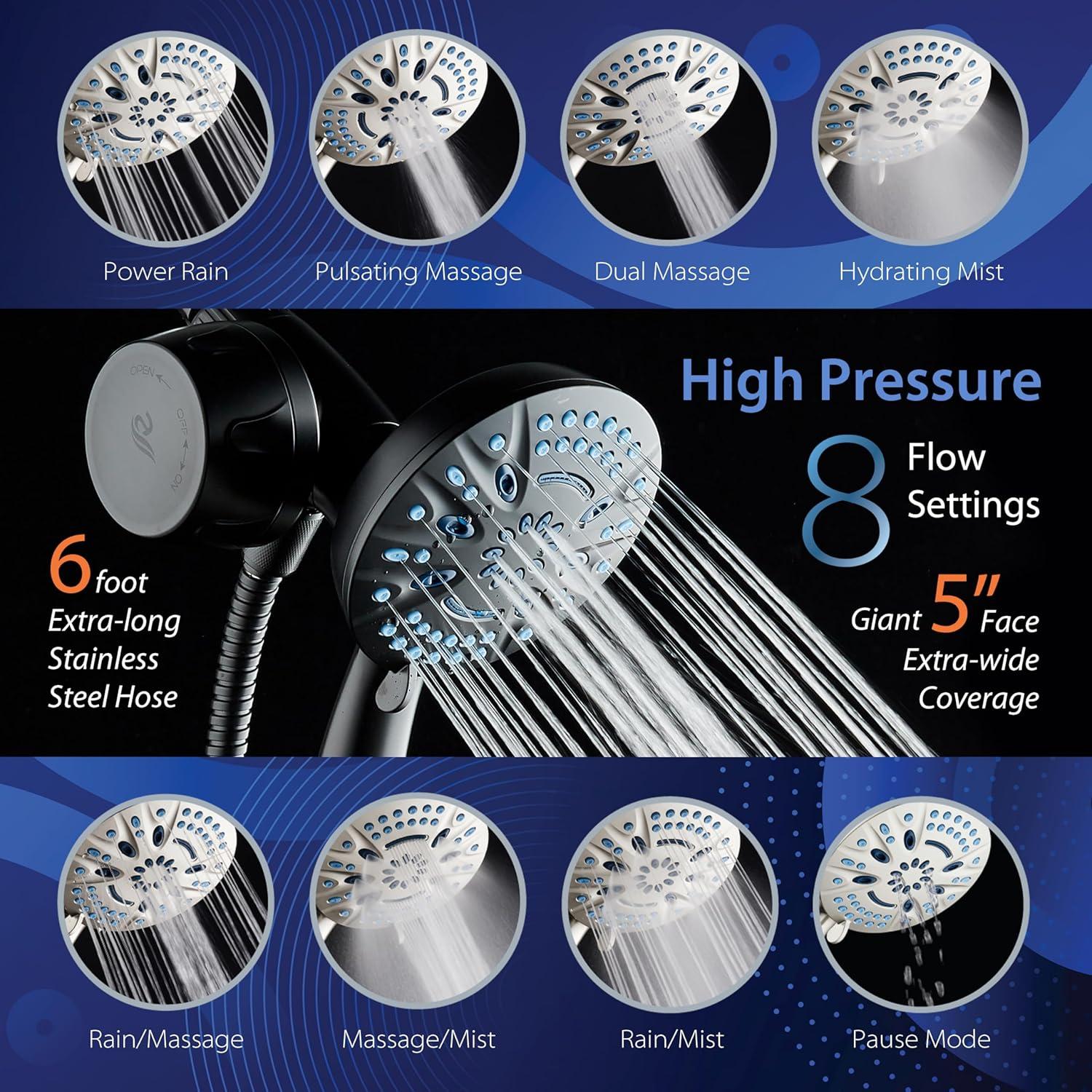 imageAquaCare Magneton 8setting Magnetic Docking Hand Shower with Builtin Shower Filter  ONOFF Filtration Modes Instant Cartridge Reload StayClean KDF Cartridge 6 ft Steel Hose Satin NickelMatte Black