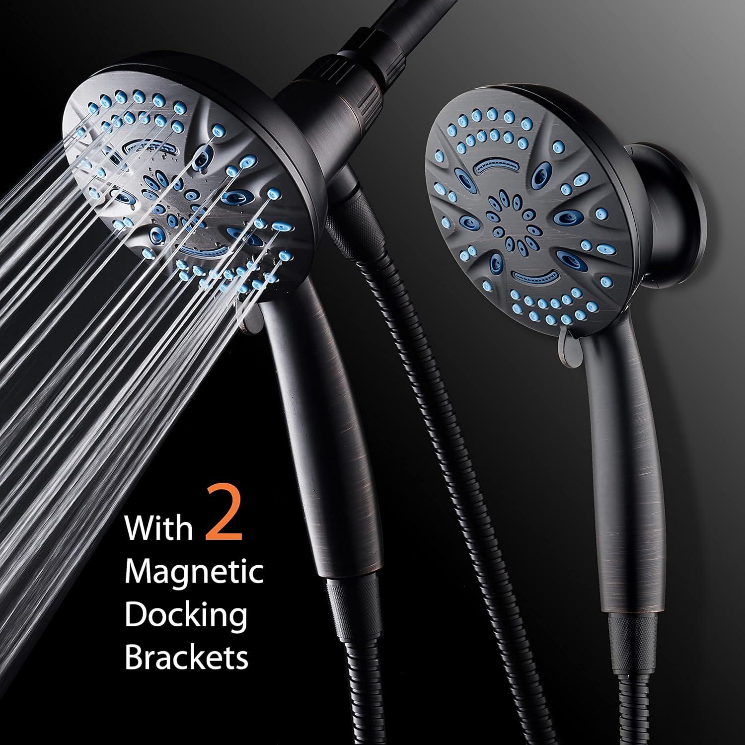 imageAquaCare Magneton 8setting Magnetic Docking Hand Shower with Builtin Shower Filter  ONOFF Filtration Modes Instant Cartridge Reload StayClean KDF Cartridge 6 ft Steel Hose Satin NickelOil Rubbed Bronze