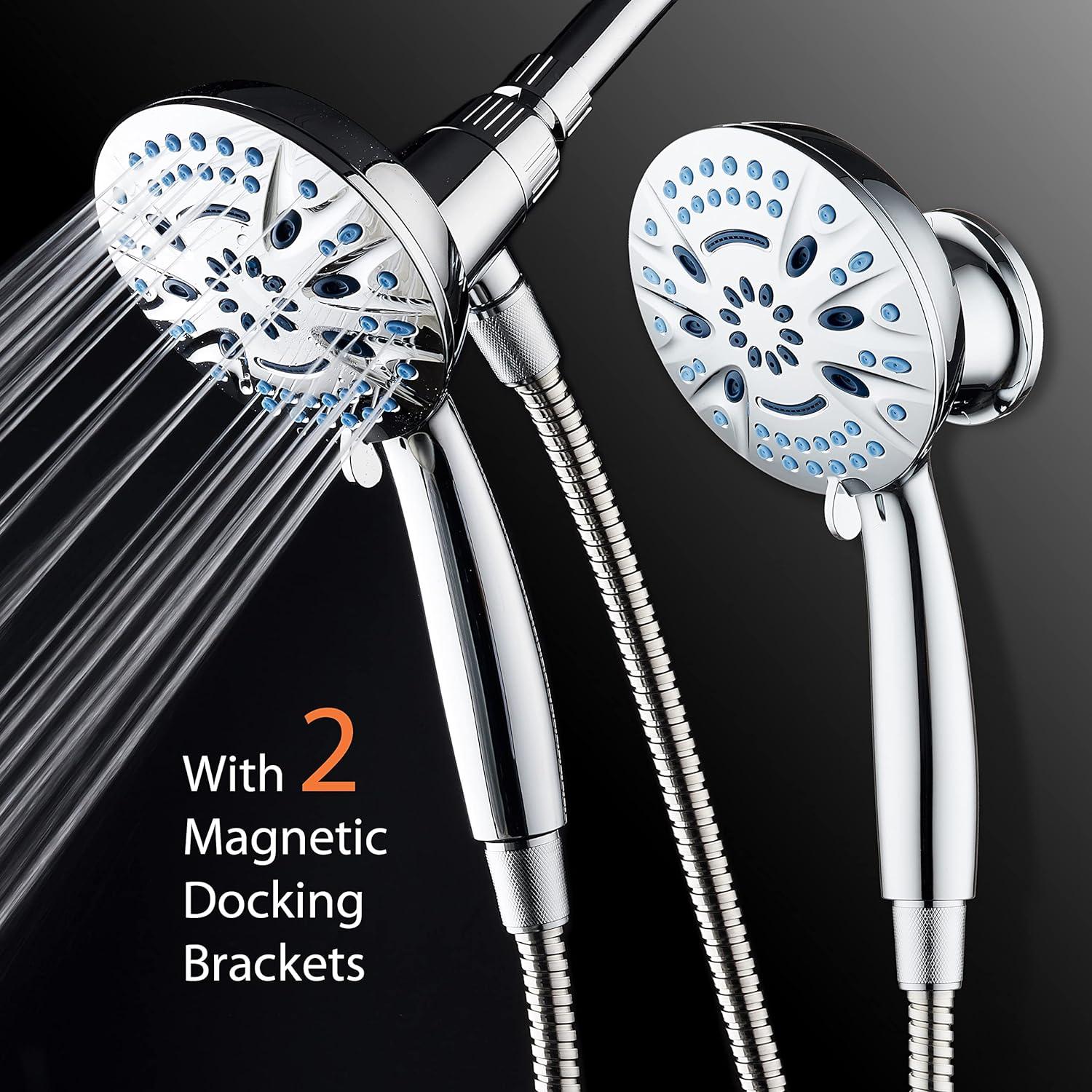 imageAquaCare Magneton 8setting Magnetic Docking Hand Shower with Builtin Shower Filter  ONOFF Filtration Modes Instant Cartridge Reload StayClean KDF Cartridge 6 ft Steel Hose Satin NickelChrome