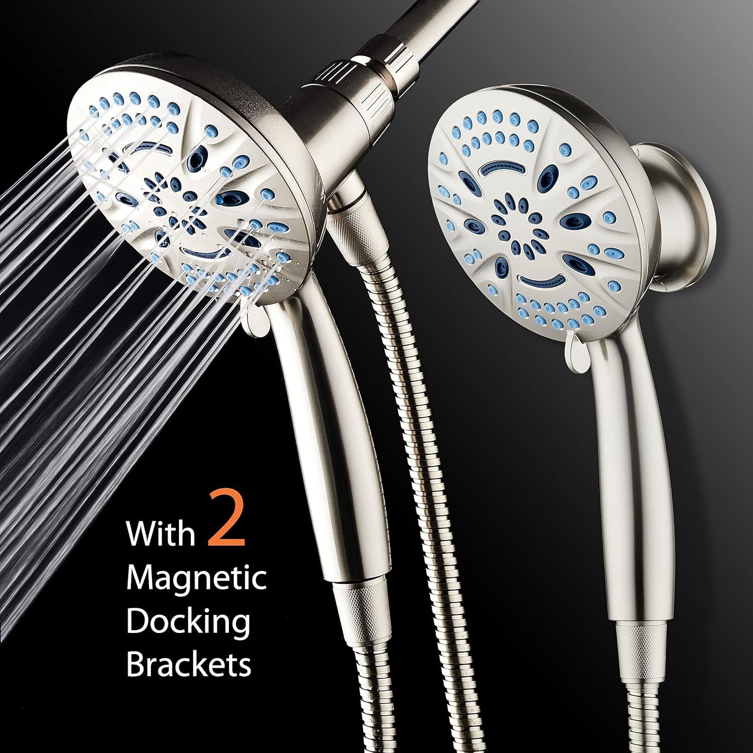 imageAquaCare Magneton 8setting Magnetic Docking Hand Shower with Builtin Shower Filter  ONOFF Filtration Modes Instant Cartridge Reload StayClean KDF Cartridge 6 ft Steel Hose Satin NickelSatin Nickel