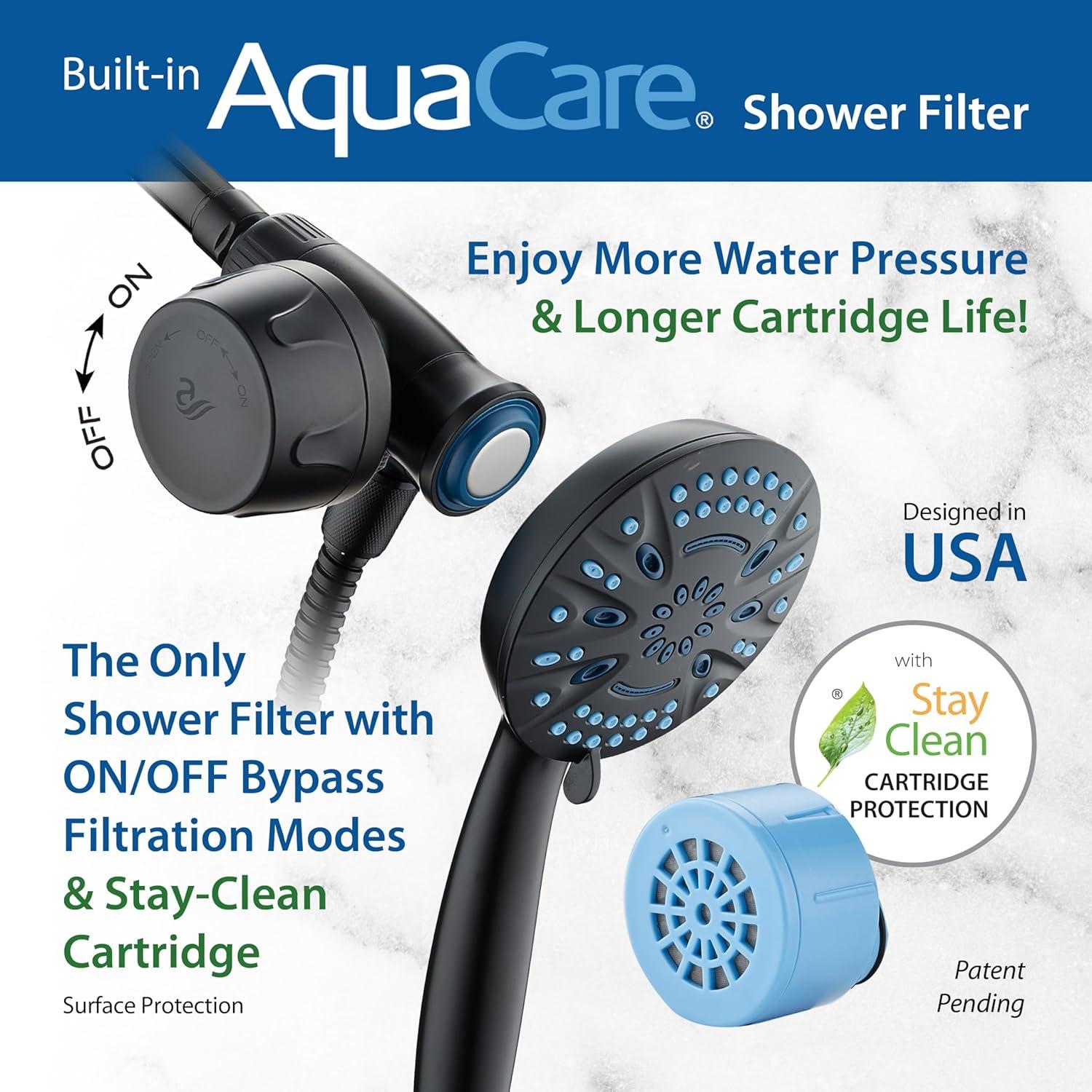 imageAquaCare Magneton 8setting Magnetic Docking Hand Shower with Builtin Shower Filter  ONOFF Filtration Modes Instant Cartridge Reload StayClean KDF Cartridge 6 ft Steel Hose Satin NickelMatte Black