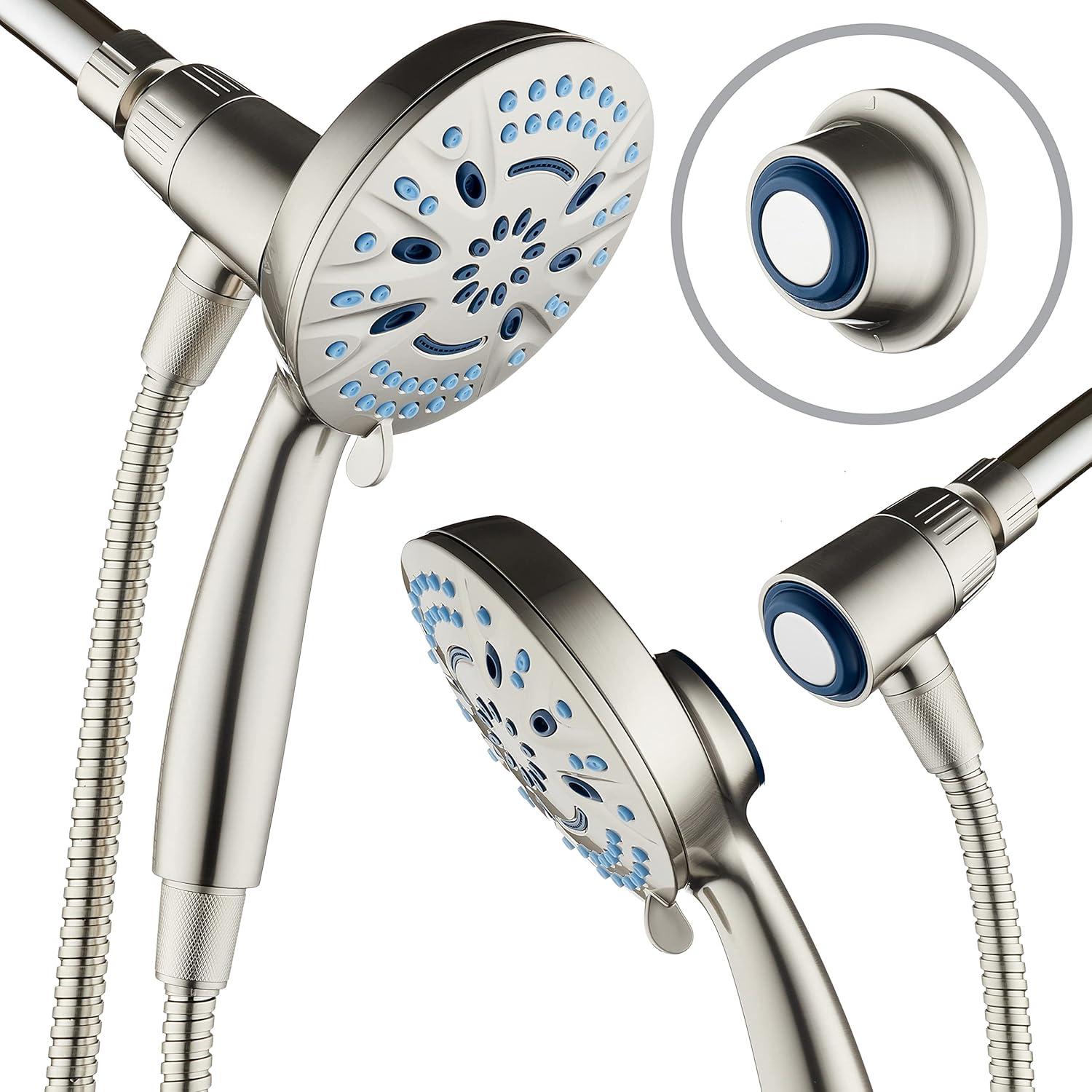 imageAquaCare Magneton 8setting Magnetic Docking Hand Shower with Builtin Shower Filter  ONOFF Filtration Modes Instant Cartridge Reload StayClean KDF Cartridge 6 ft Steel Hose Satin NickelSatin Nickel