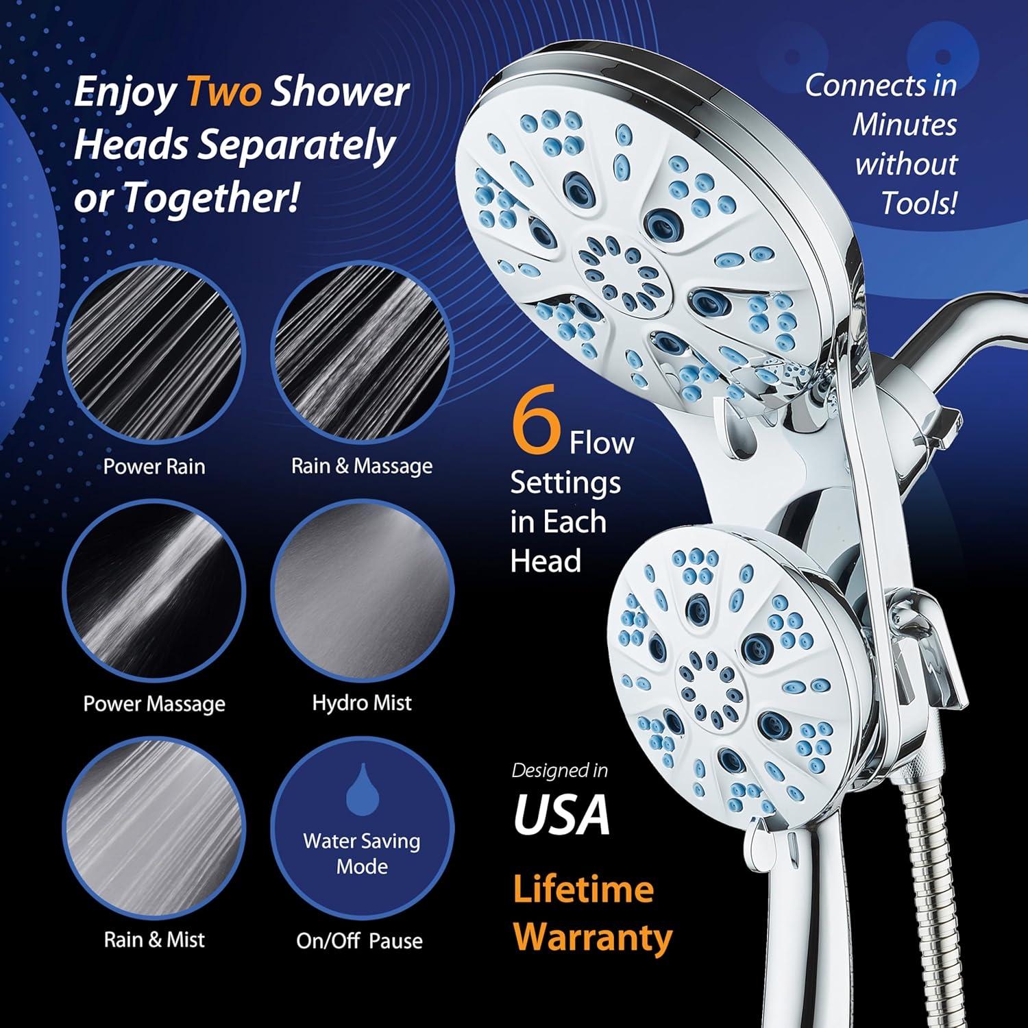 imageAquaCare Magneton HighPressure 48mode Luxury 3way Combo System with Magnetic Guidance Docking Giant Rain ampamp Handheld Shower Head Hygienic Jets and 6 ft Stainless Steel Hose Matte Black FinishChrome