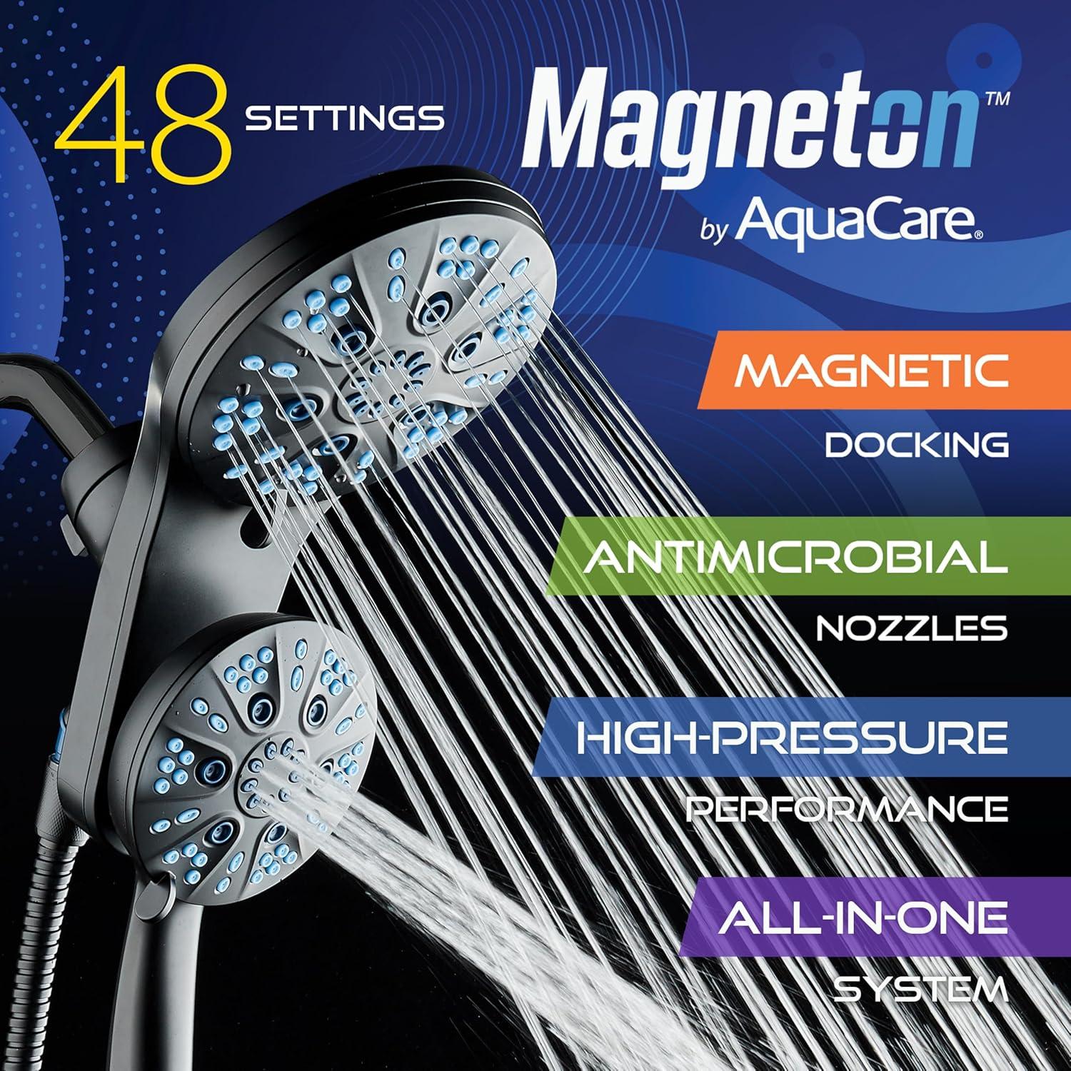 imageAquaCare Magneton HighPressure 48mode Luxury 3way Combo System with Magnetic Guidance Docking Giant Rain ampamp Handheld Shower Head Hygienic Jets and 6 ft Stainless Steel Hose Matte Black FinishMatte Black